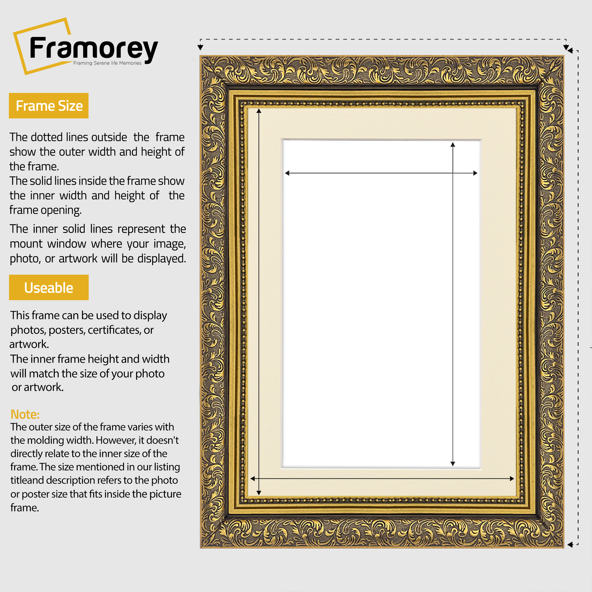 Gold Picture Frame Ornate Traditional Dahlia Photo Frame With Ivory Mount