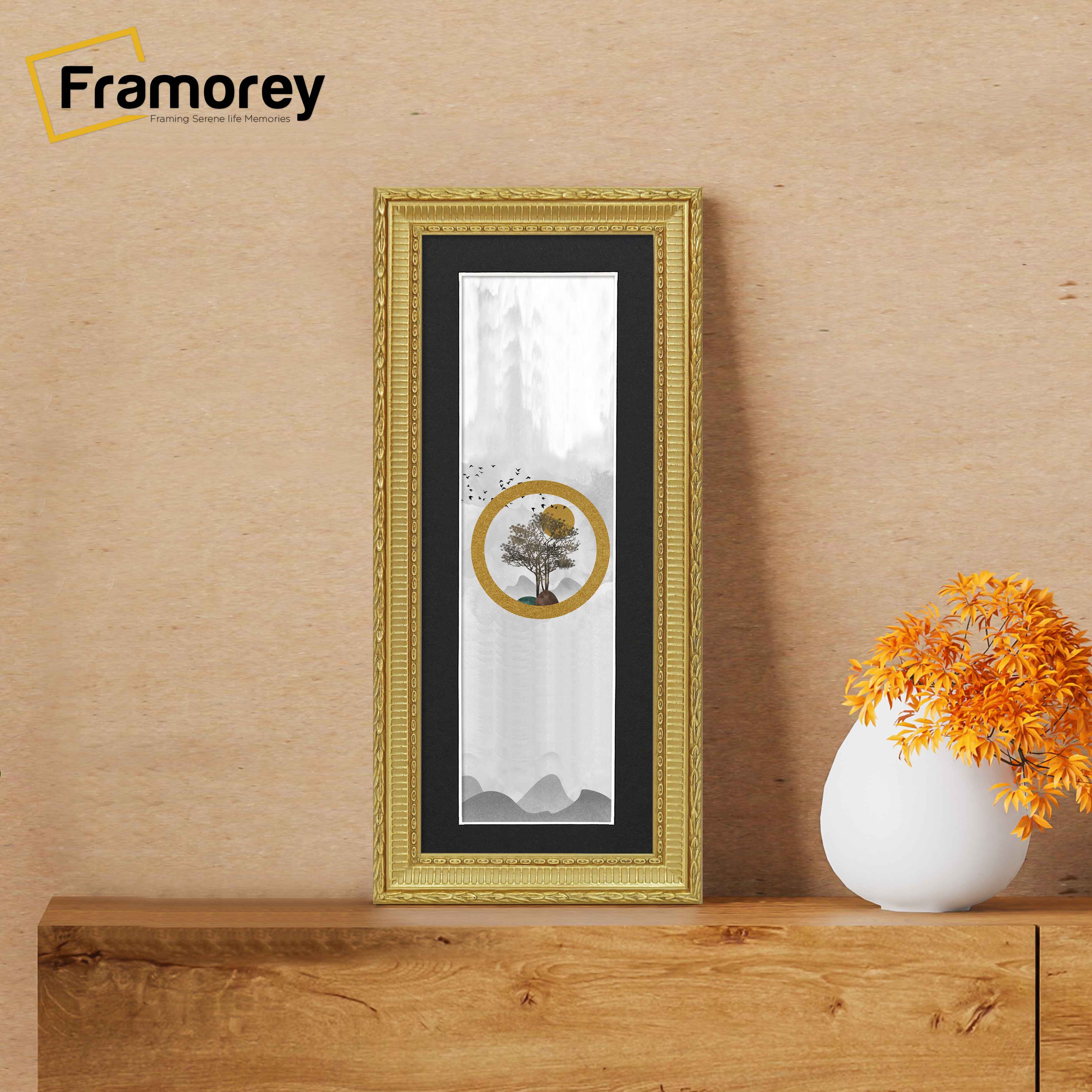 Panoramic Size Gold Picture Frame Mini Ornate Wall Frames With Black Mount