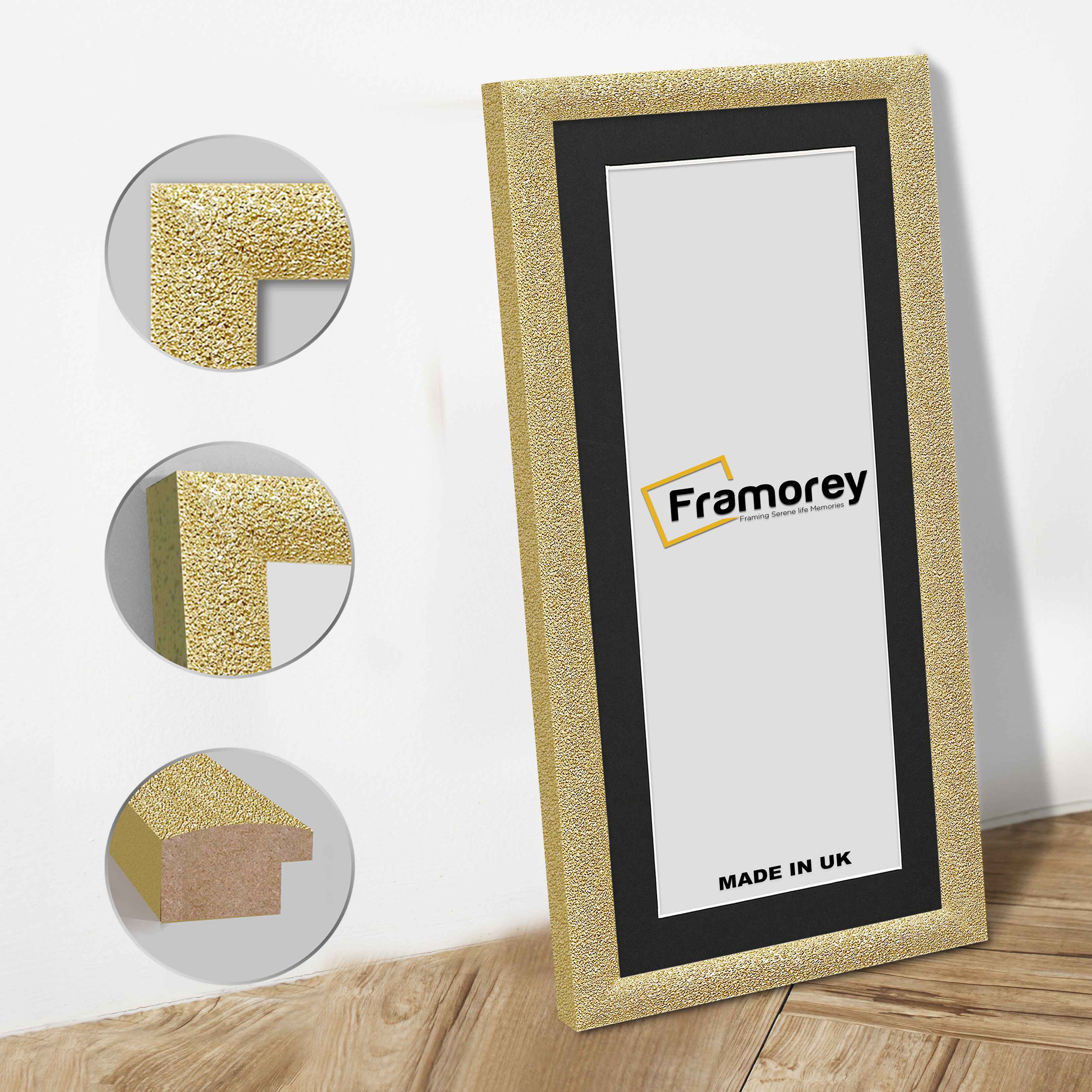 Panoramic Size Glitter Sparkle Gold Photo Frames With Black Mount