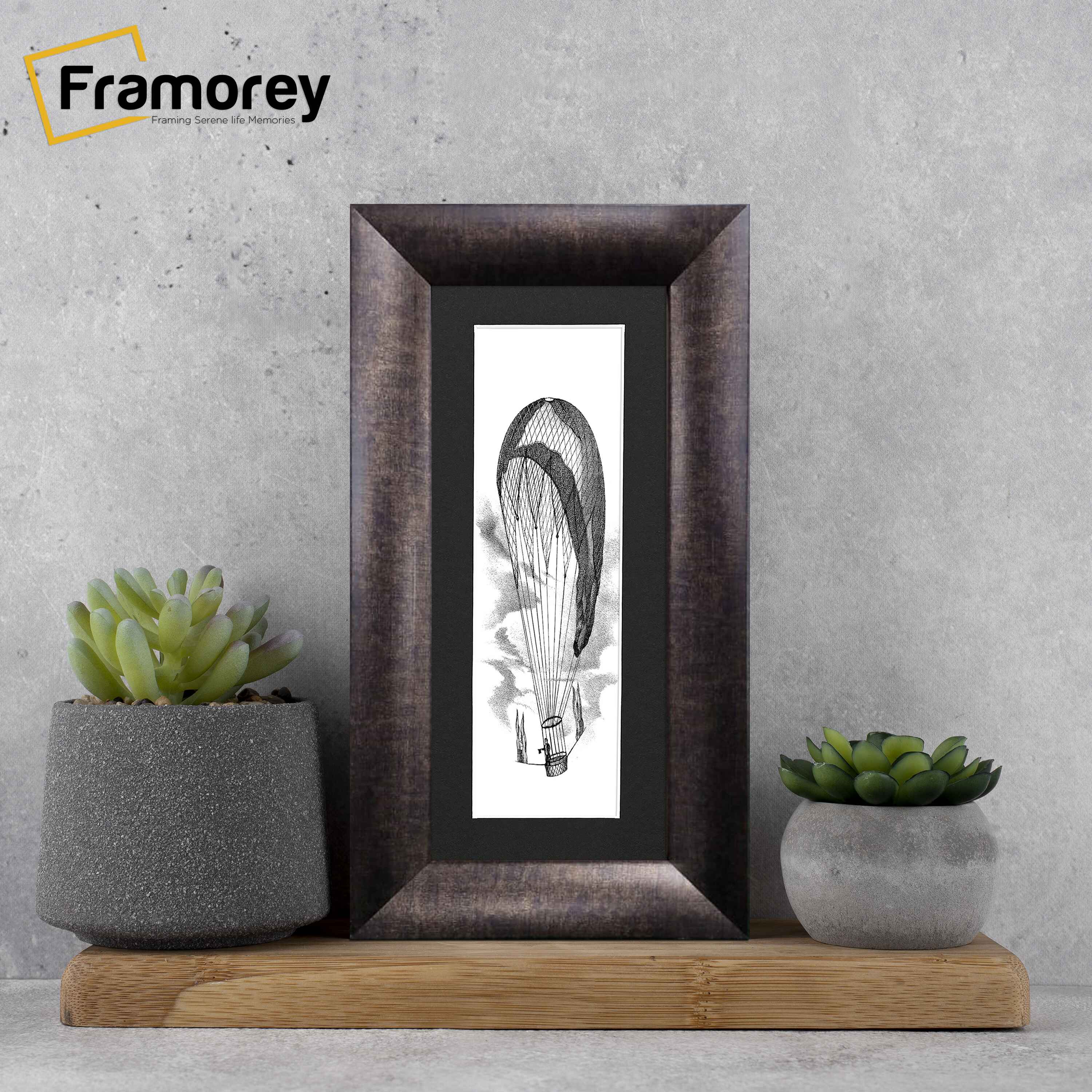 Panoramic Size Brushed Gold Engraved Frames Handmade Poster Frames With Black Mount