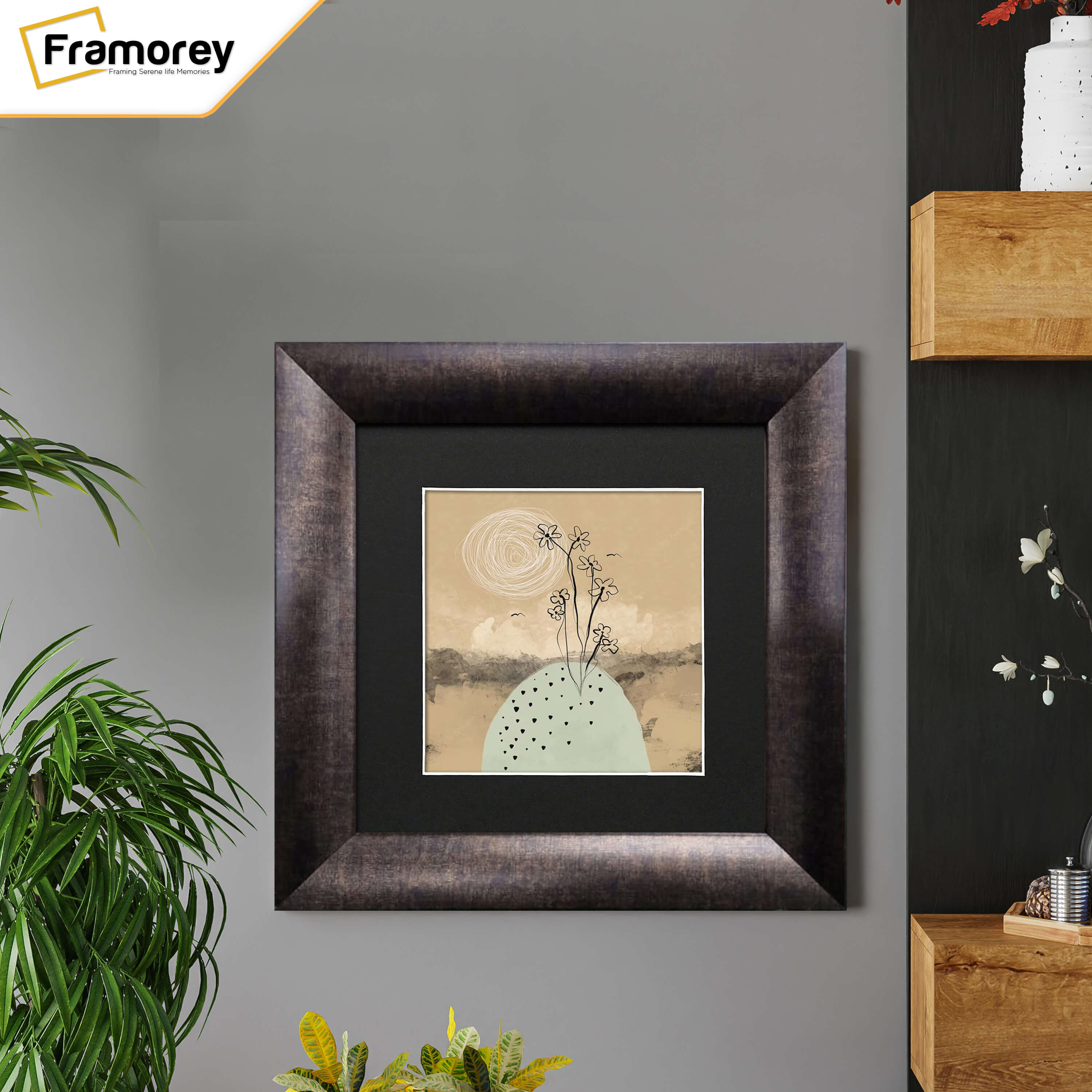Square Size Brushed Gold Picture Frames With Black Mount