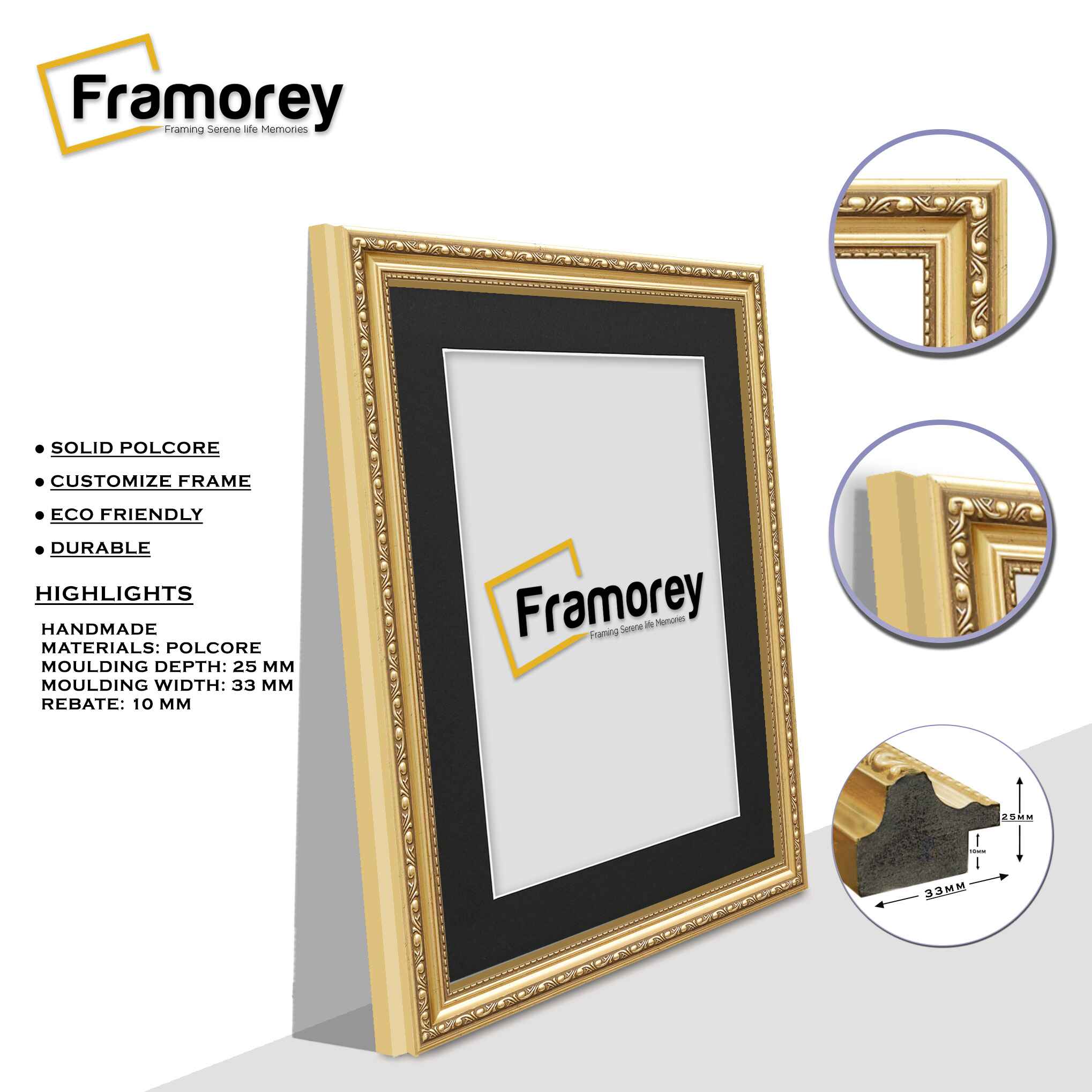 Gold Shabby Ornate Picture Frame Wall Art Photo Frames With Black Mount