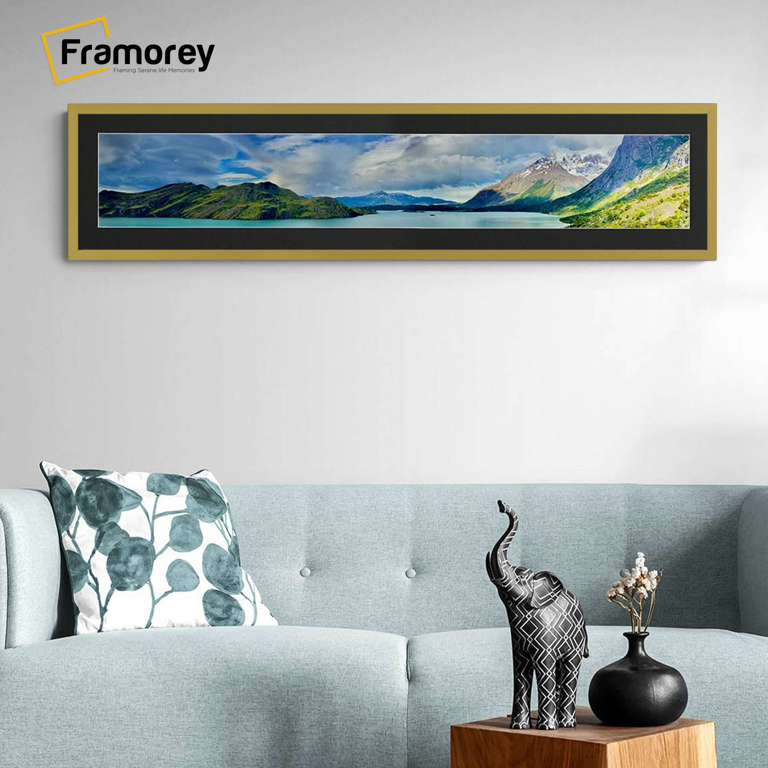 Thin Matt Panoramic Gold Picture Frames With Black Mount