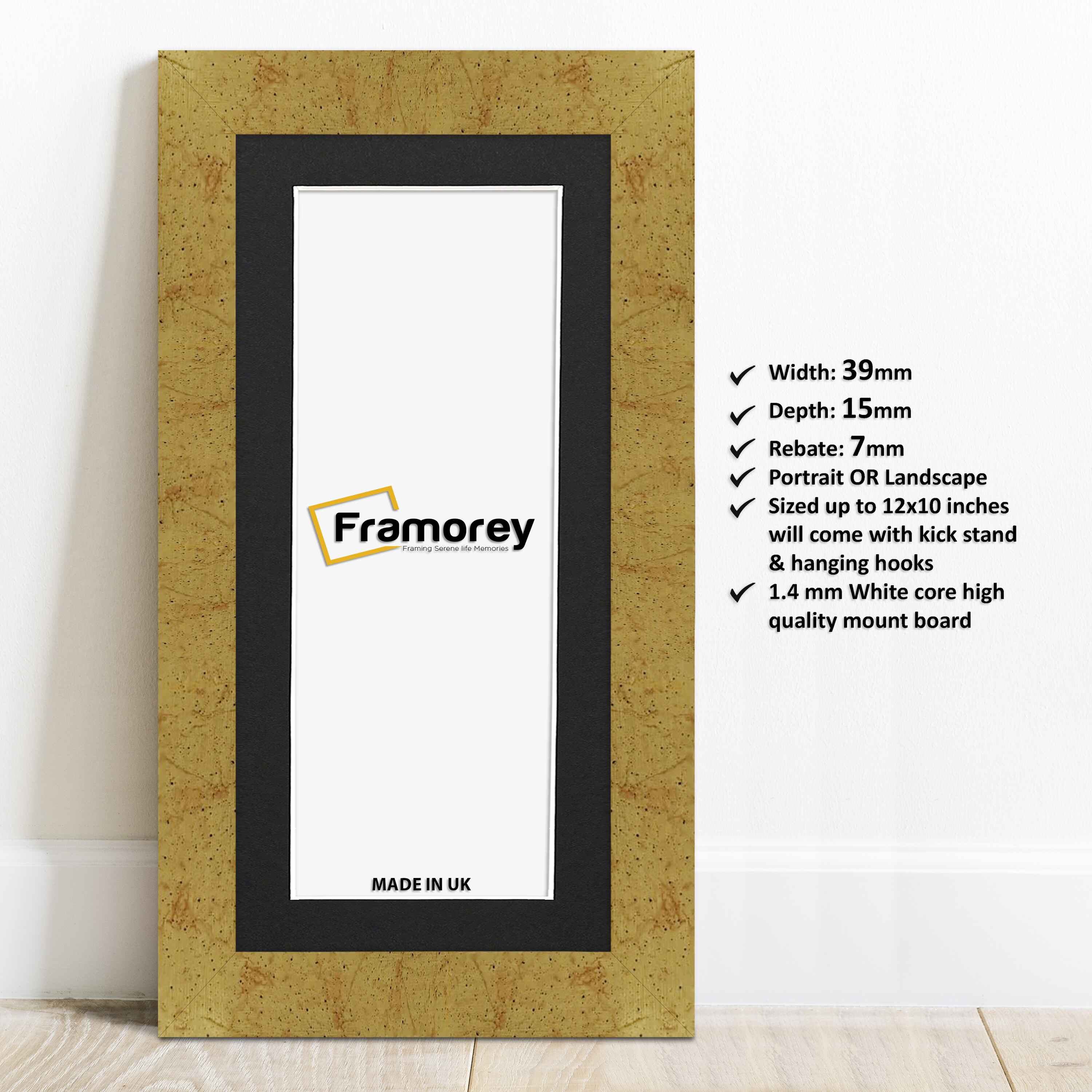 Panoramic Size Gold Picture Frames Handmade Wooden Poster Frames With Black Mount