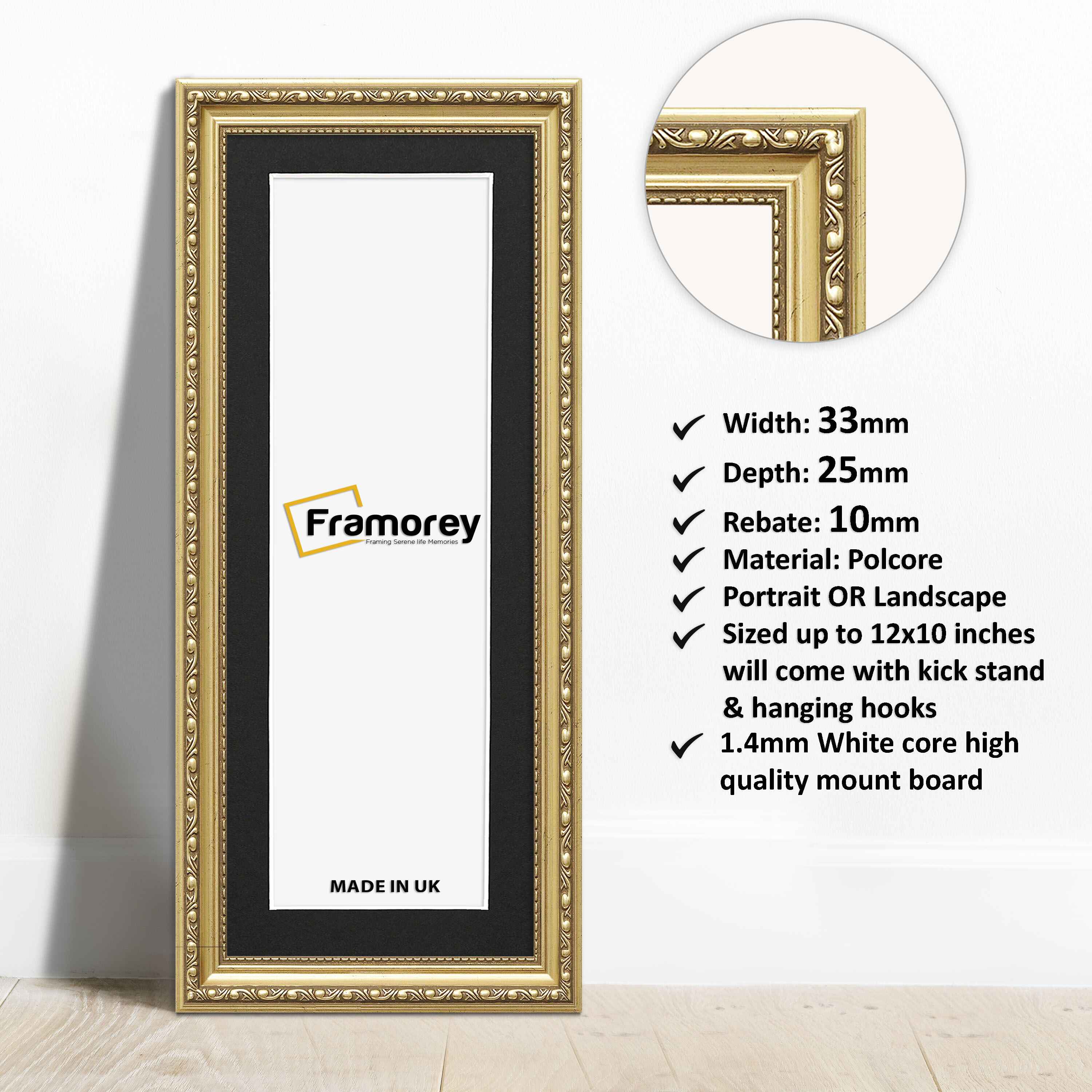 Panoramic Size Gold Picture Frame Shabby Wall Frames With Black Mount