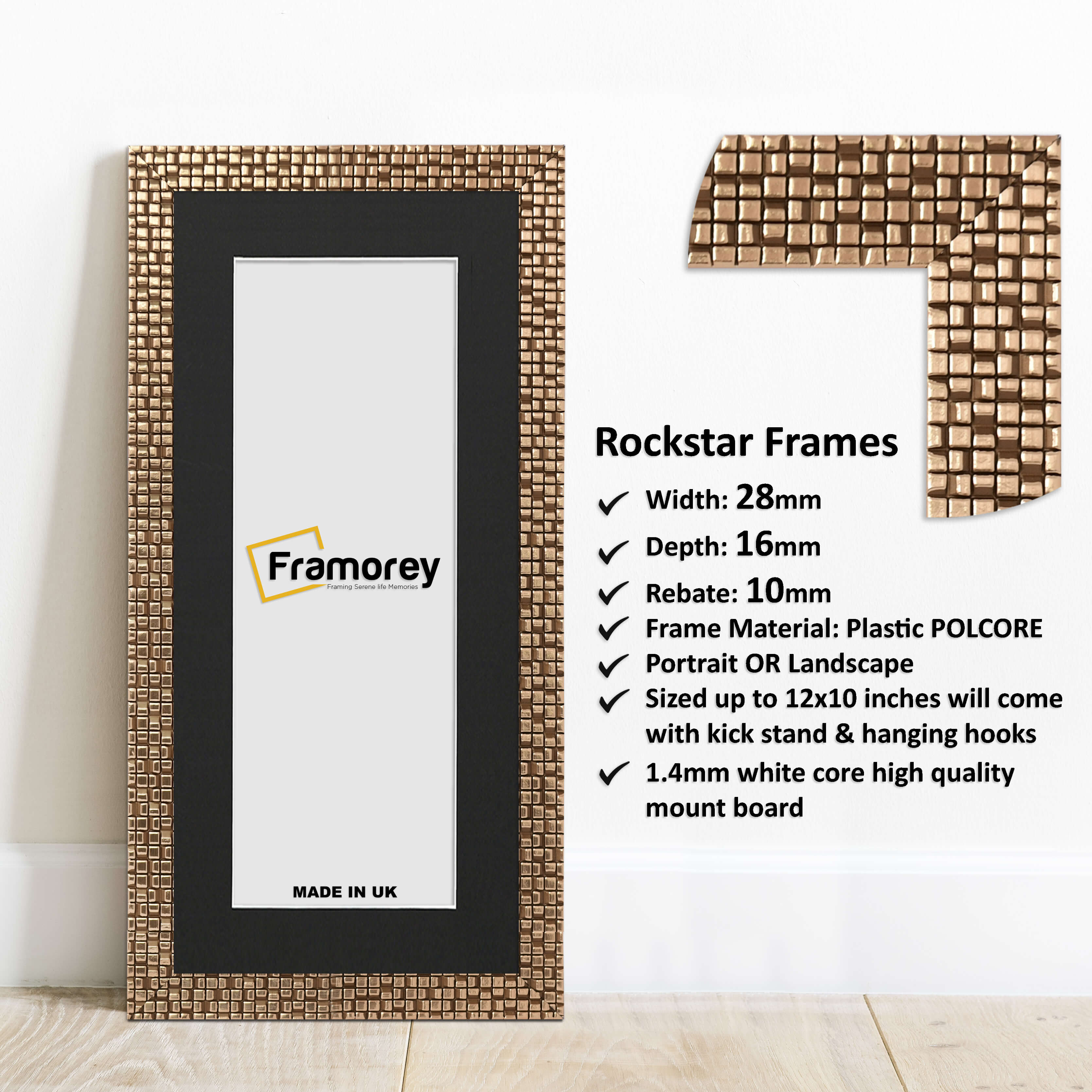 Panoramic Size Copper Picture Frame Rockstar Wall Art Frame With Black Mount