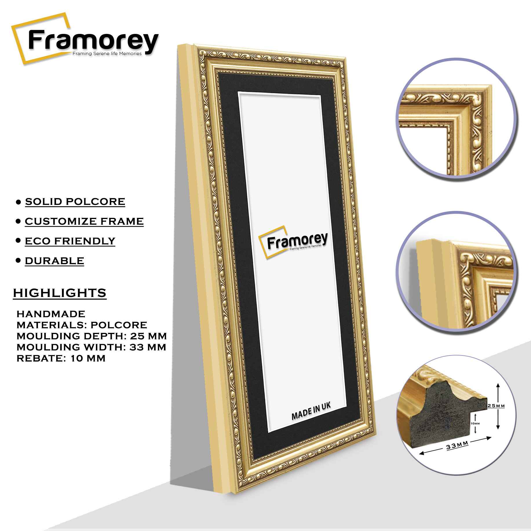 Panoramic Size Gold Picture Frame Shabby Wall Frames With Black Mount