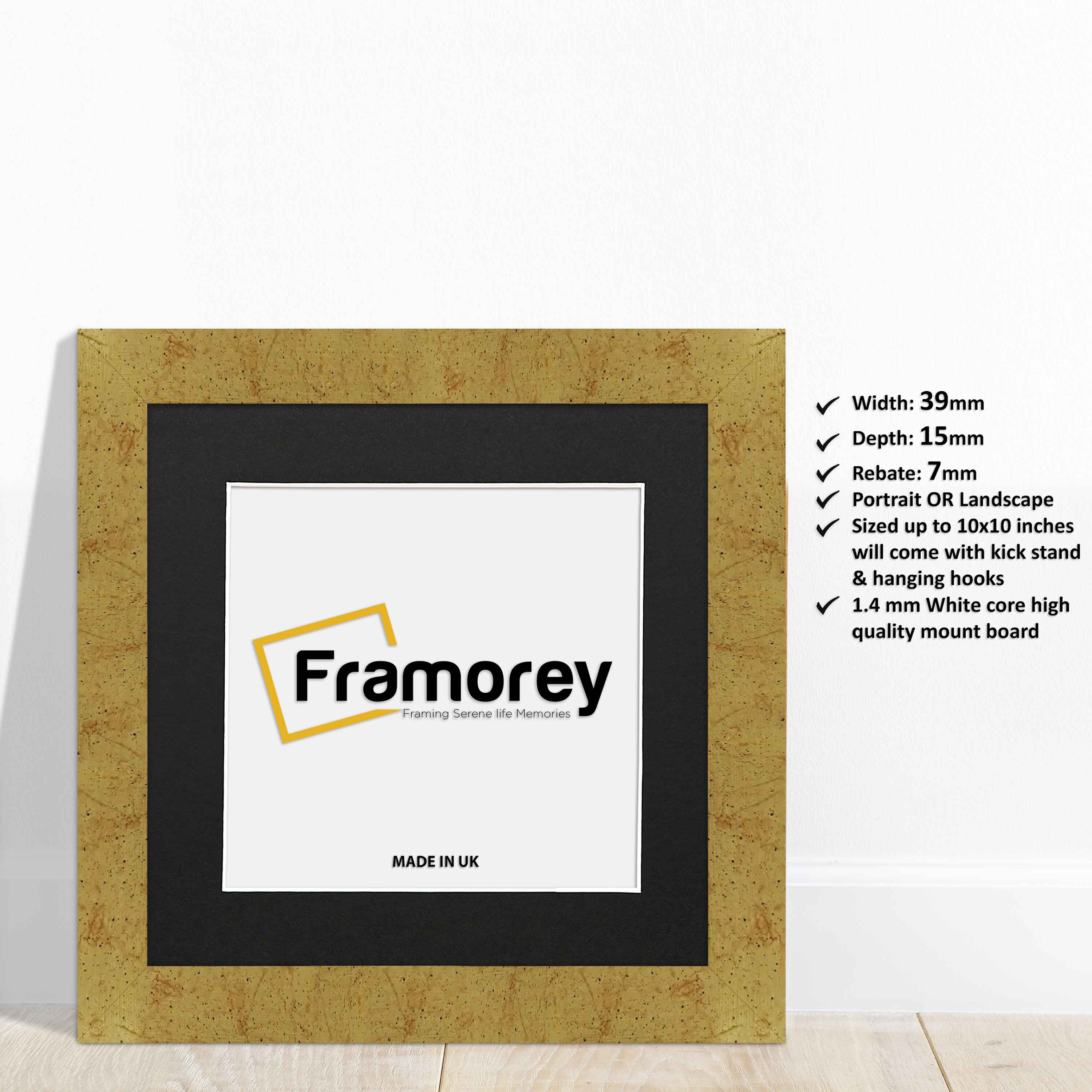 Square Size Gold Picture Frames Handmade Wooden Photo Frames With Black Mount