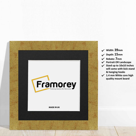 Square Gold Picture Frames Handmade Wooden Photo Frames With Black Mount