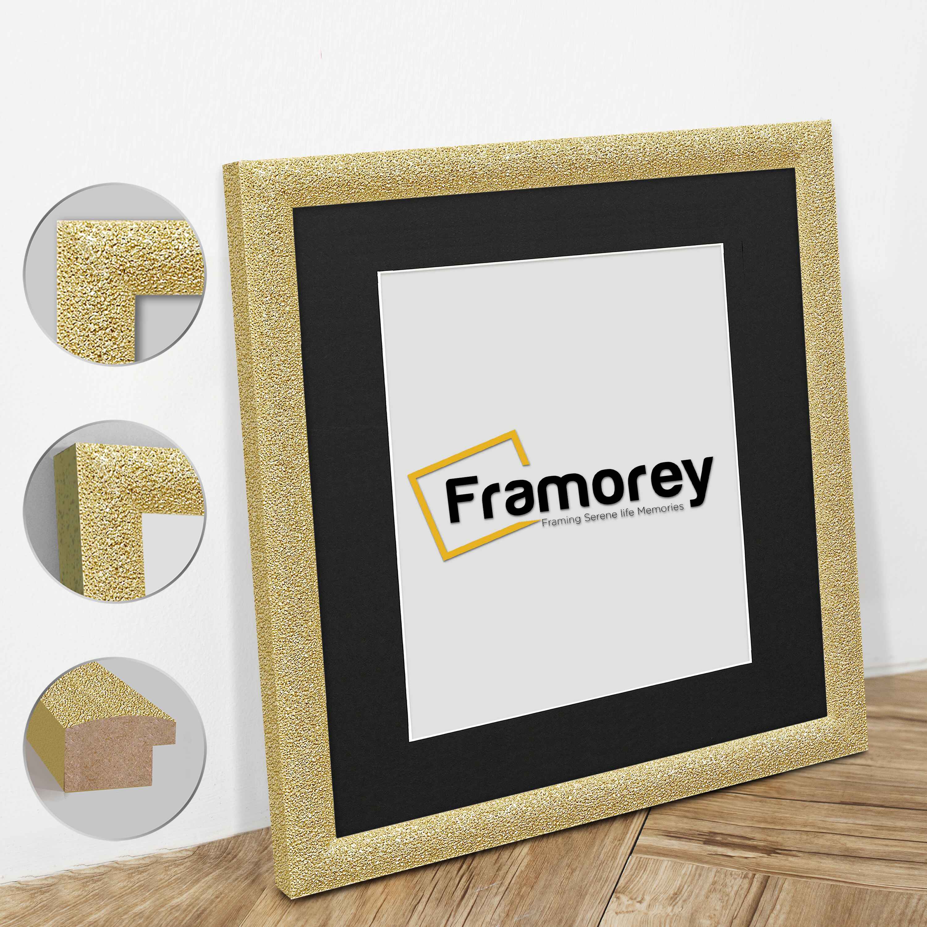 Square Size Picture Frame Gold Glitter Sparkle Photo Frames With Black Mount