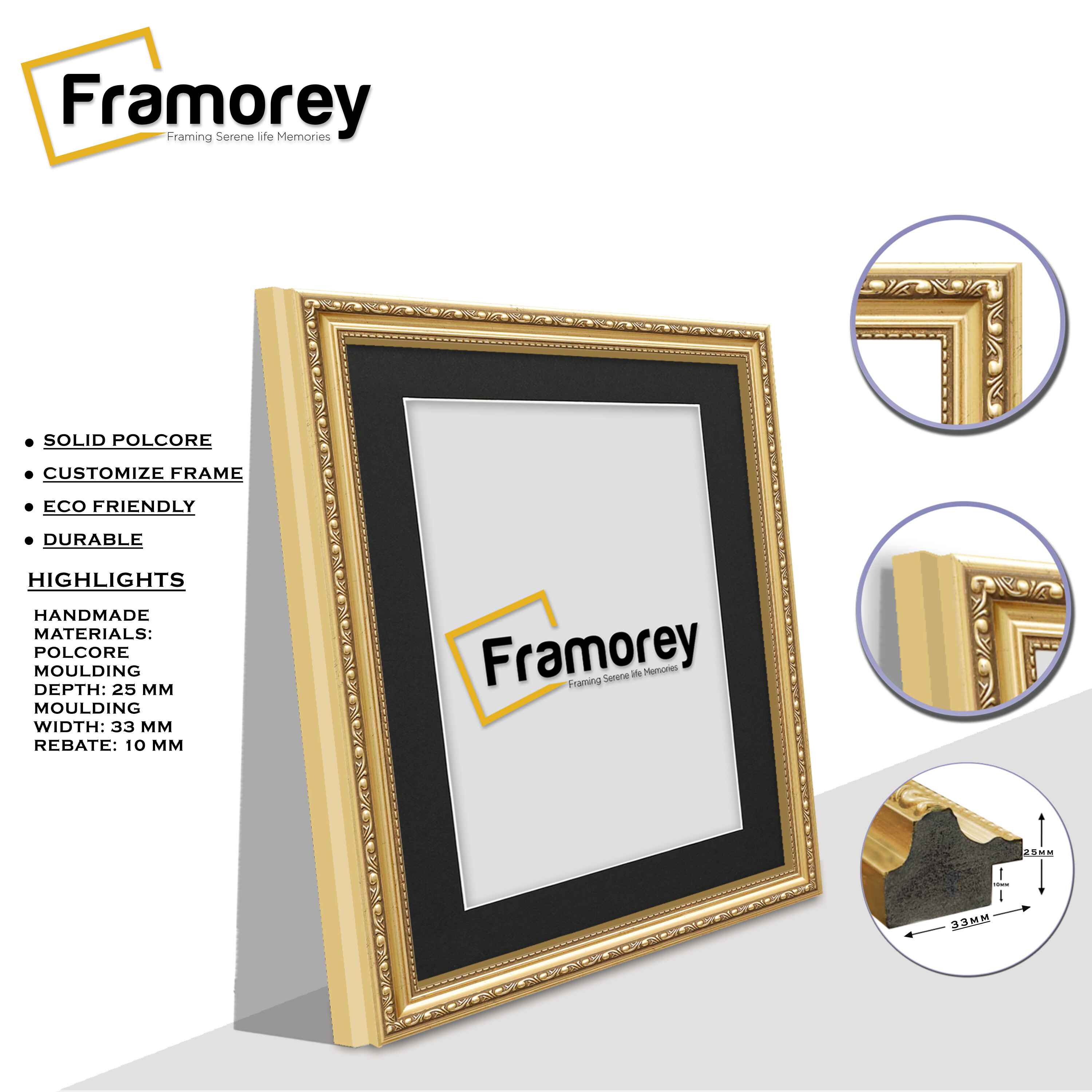 Square Size Gold Shabby Picture Frame With Black Mount