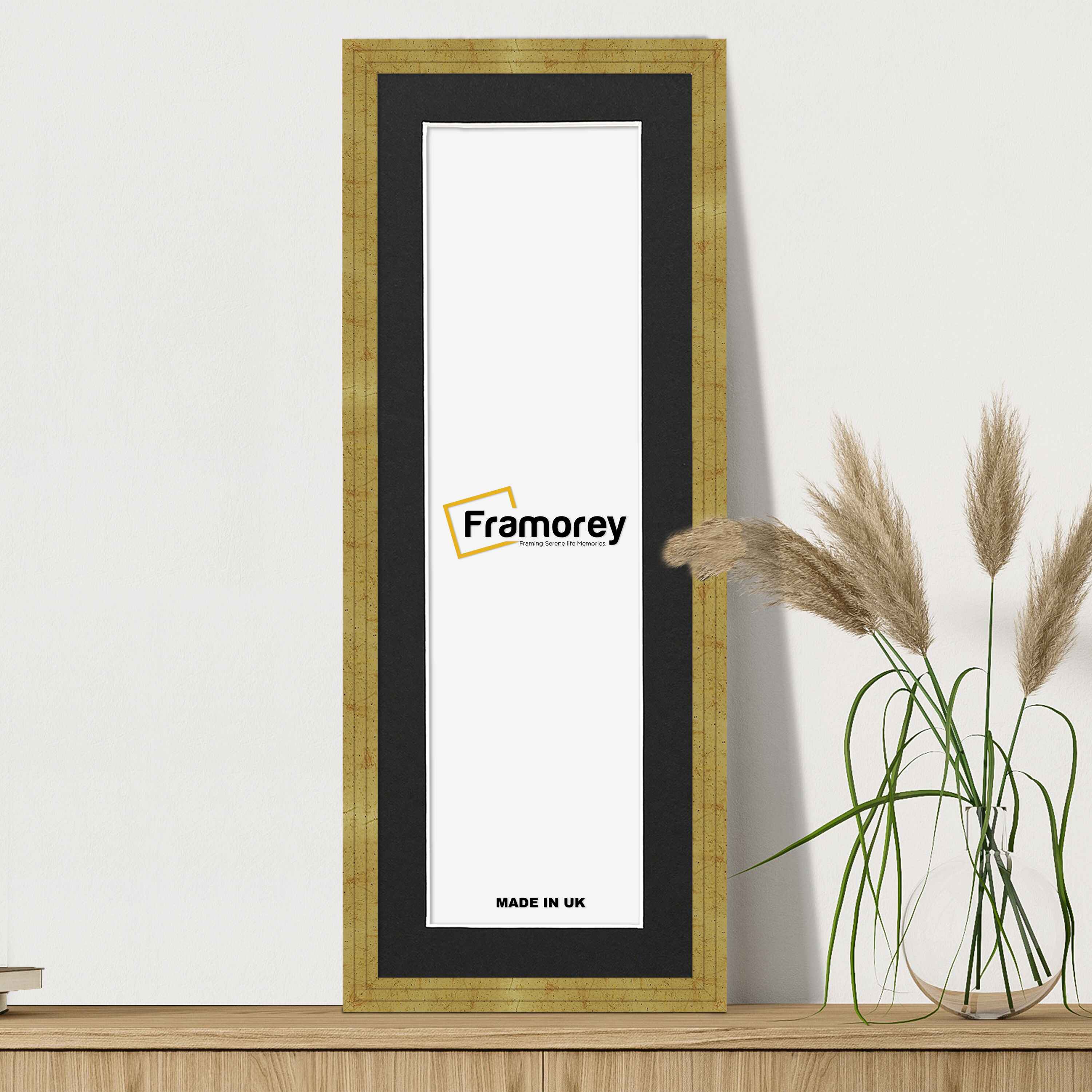 Panoramic Step Style Gold Photo Frame With Black Mount