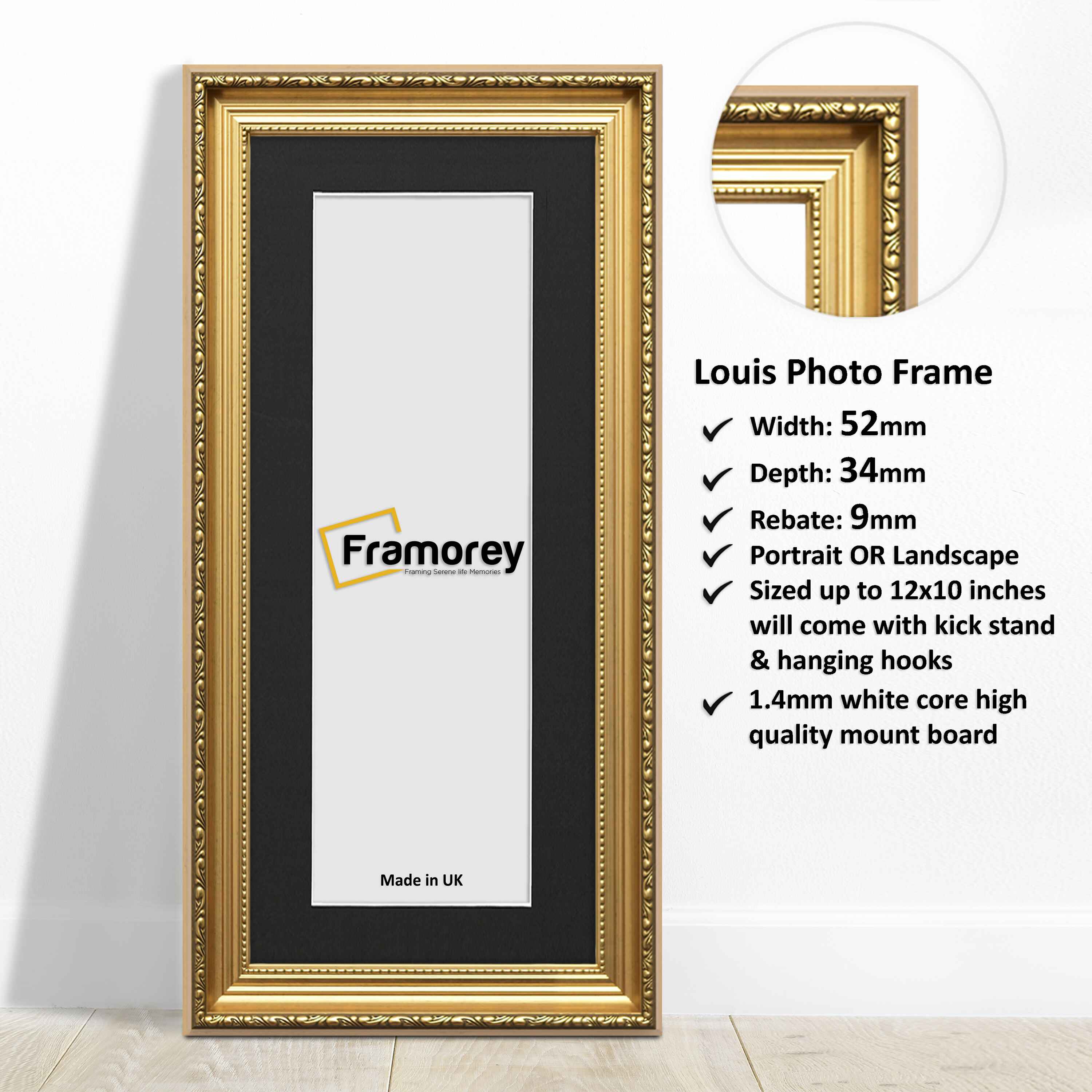 Panoramic Size Louis Gold Maxi Art Poster Frames Picture Frames With Black Mount