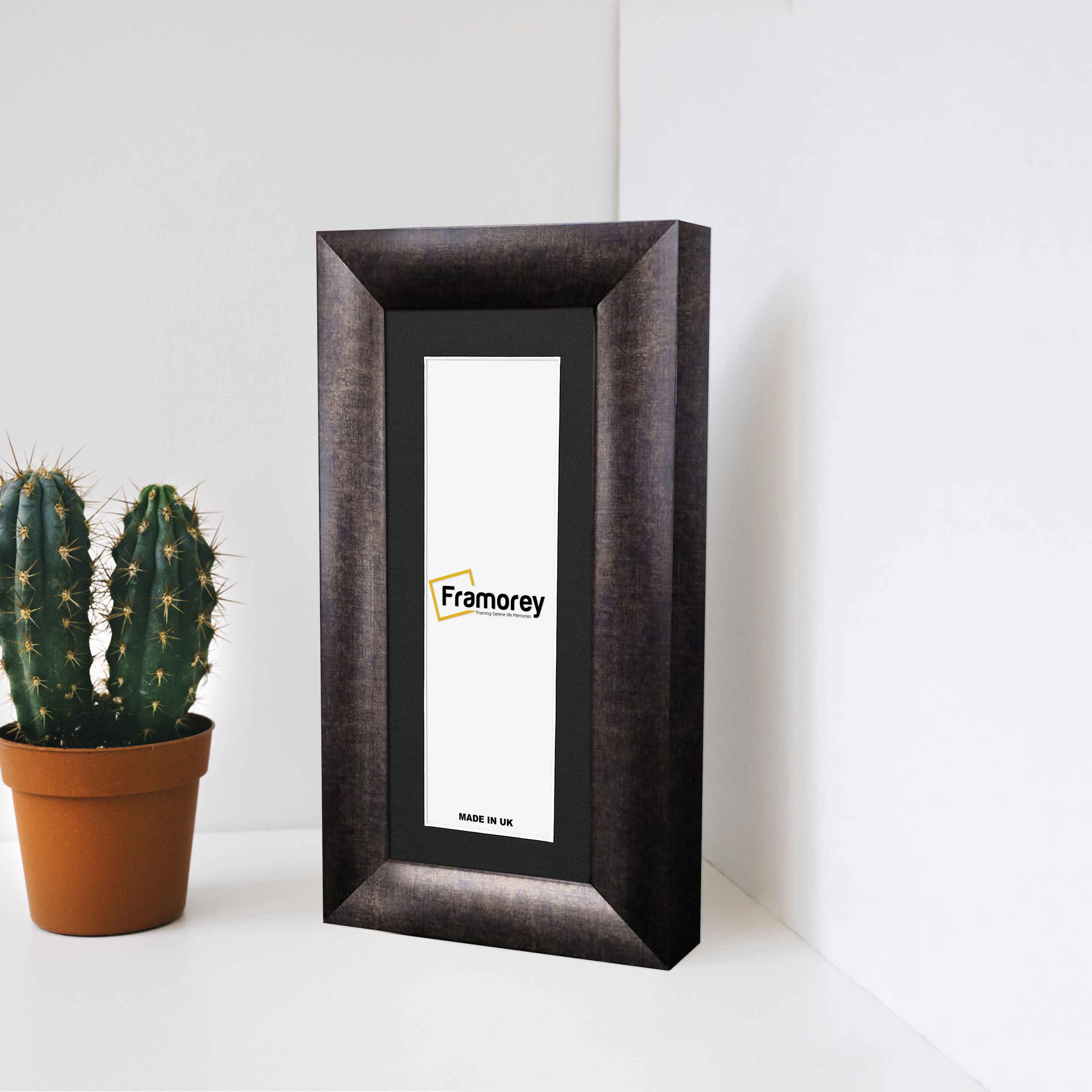 Panoramic Size Brushed Gold Engraved Frames Handmade Poster Frames With Black Mount