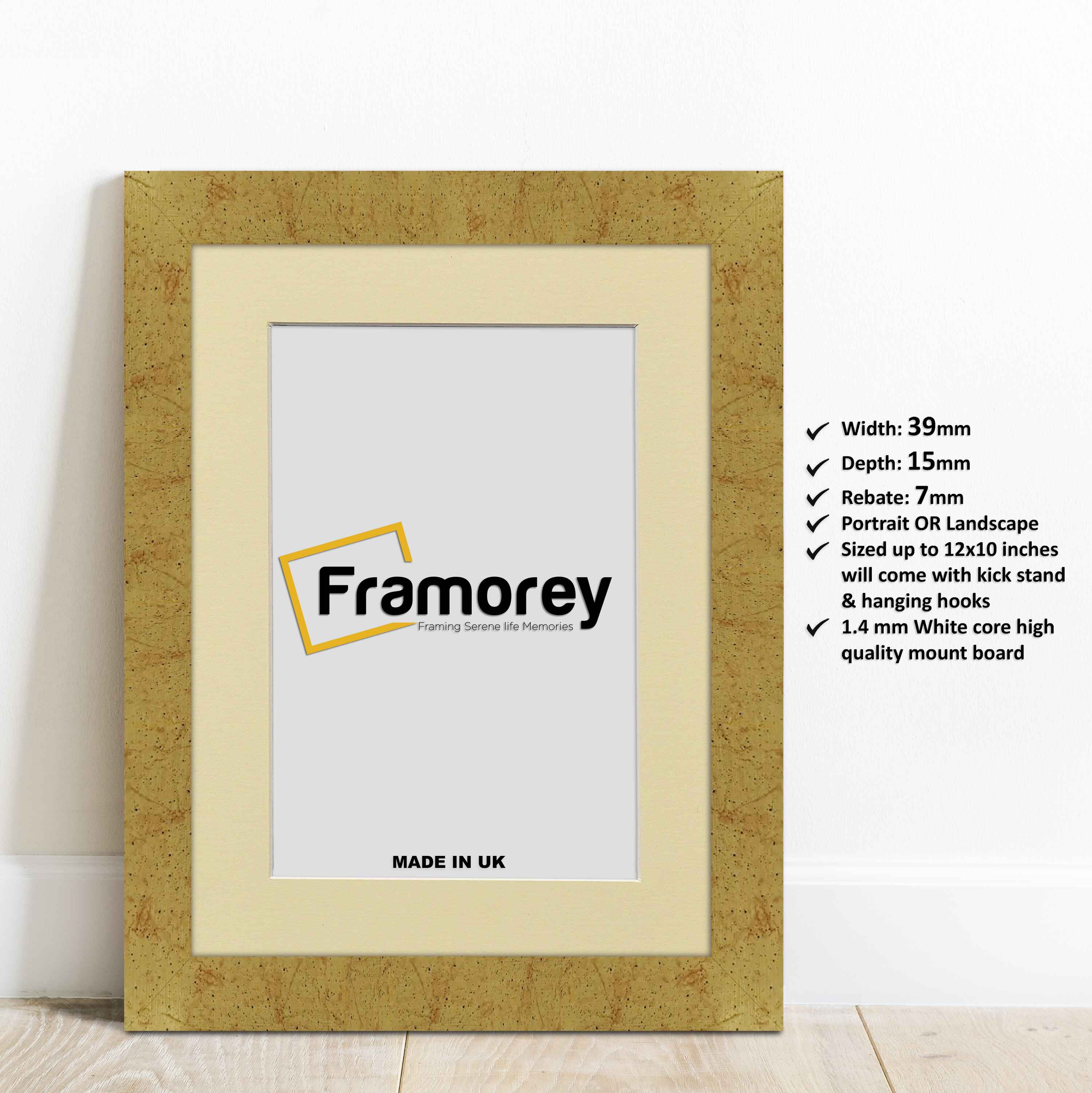 Gold Picture Photo Frames Handmade Wooden Effect Poster Frames With Ivory Mount