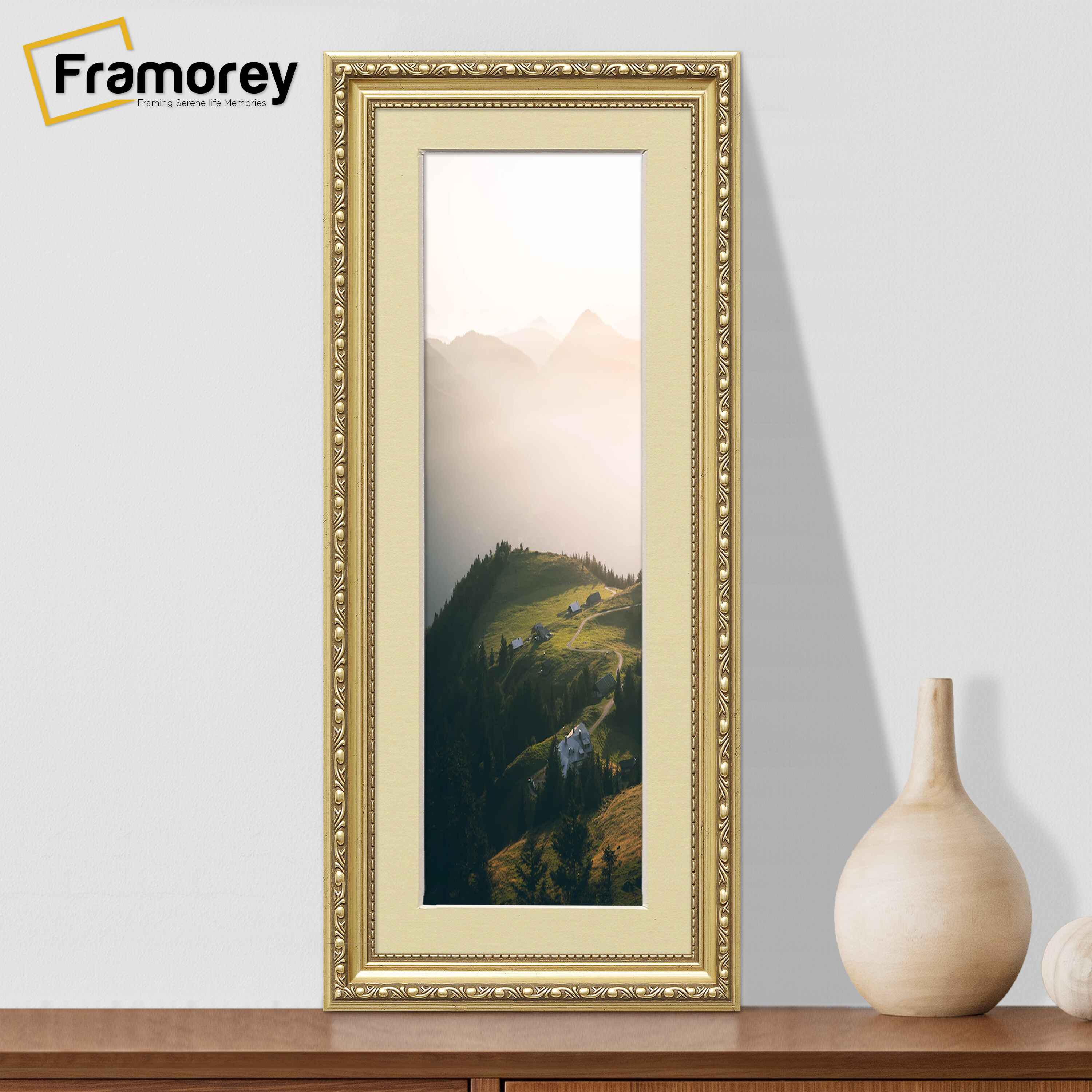 Panoramic Size Gold Picture Frame Shabby Wall Frames With Ivory Mount