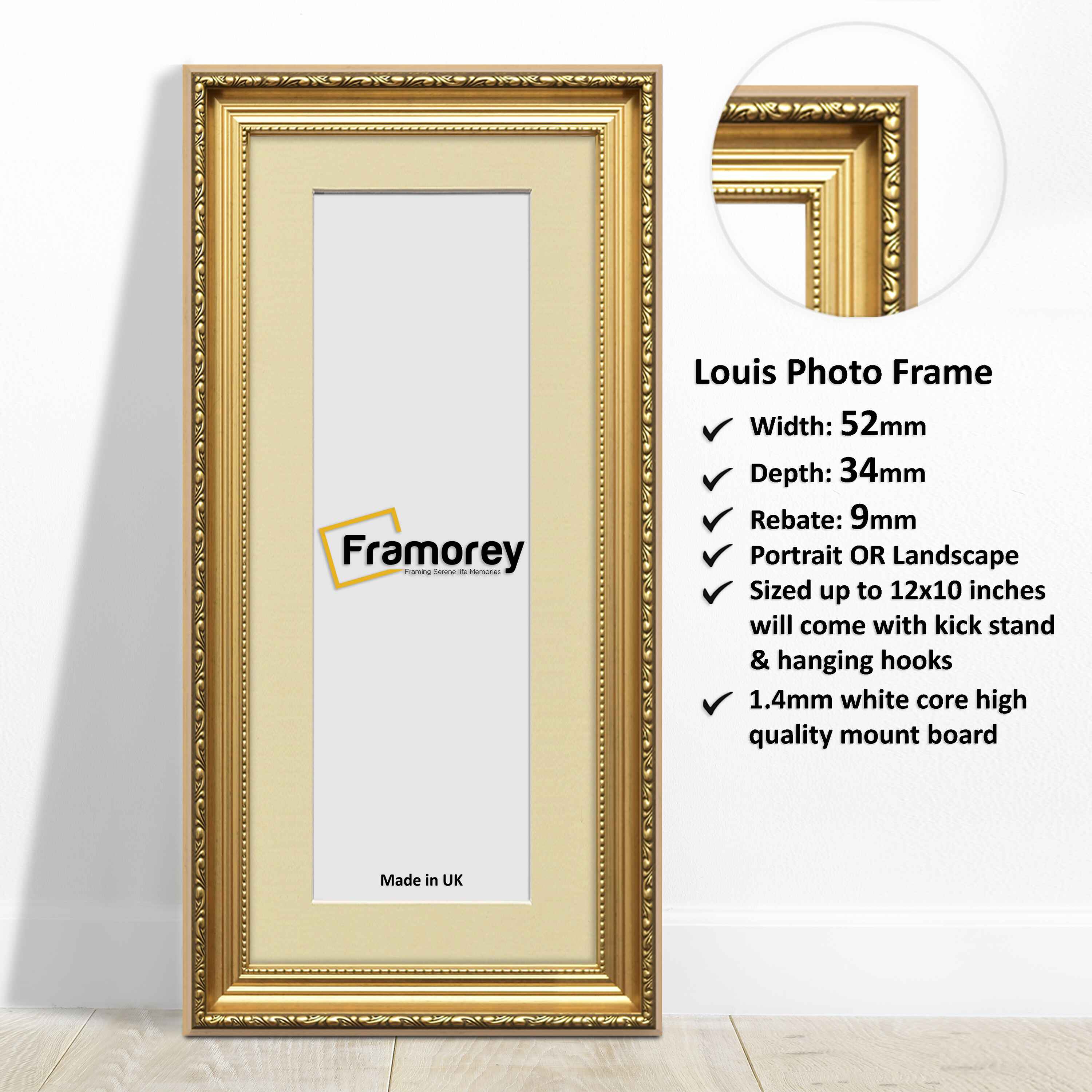 Panoramic Size Louis Gold Maxi Art Poster Frames Picture Frames With Ivory Mount