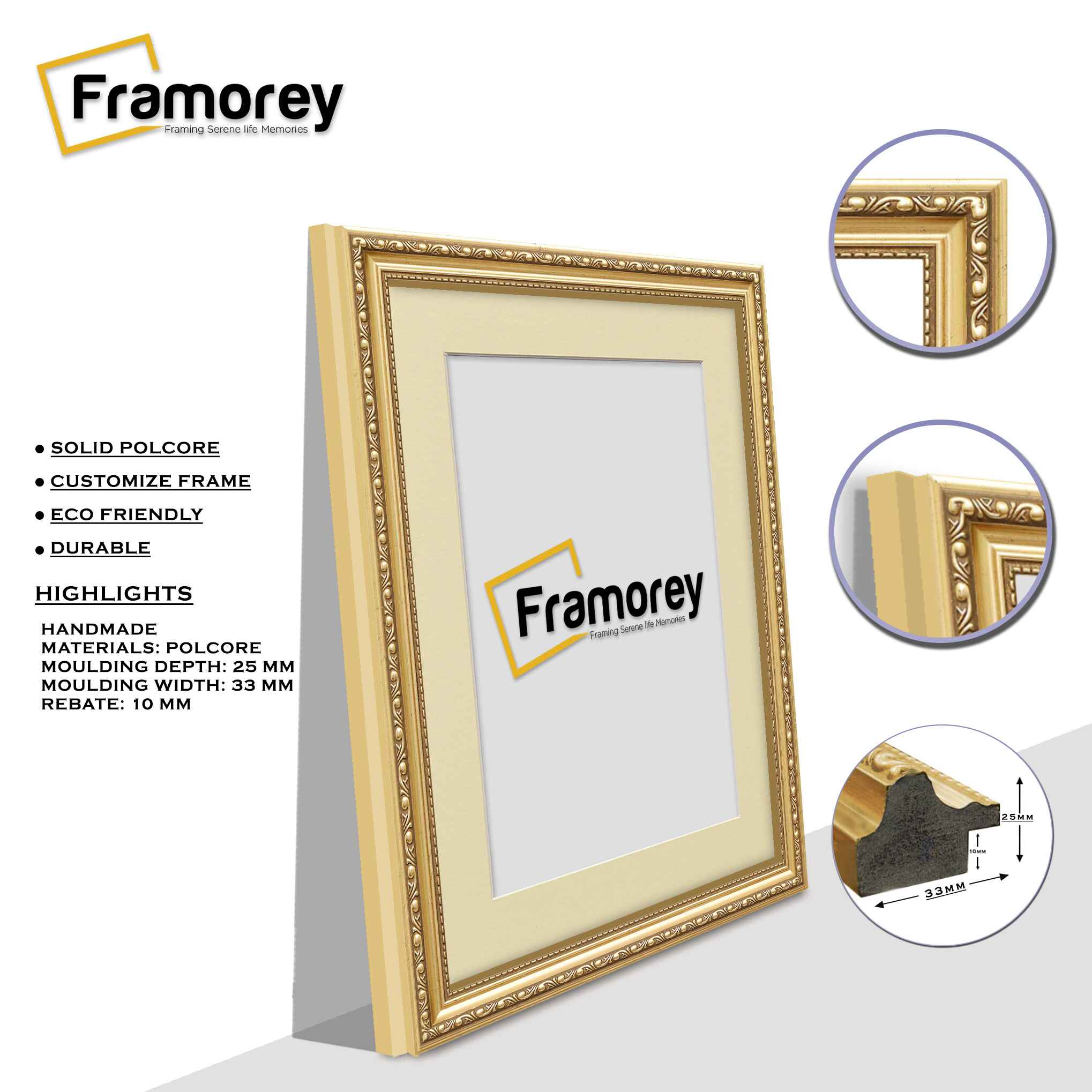 Gold Shabby Ornate Picture Frame Wall Art Photo Frames With Ivory Mount