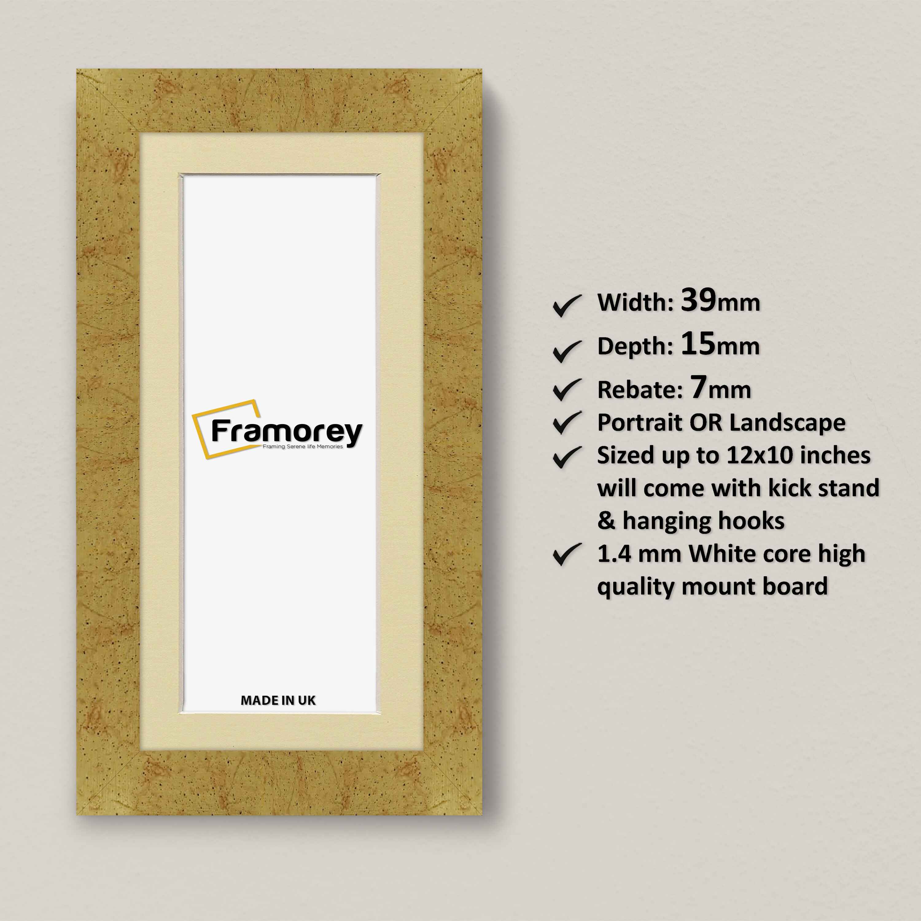 Panoramic Size Gold Picture Frames Handmade Wooden Poster Frames With Ivory Mount