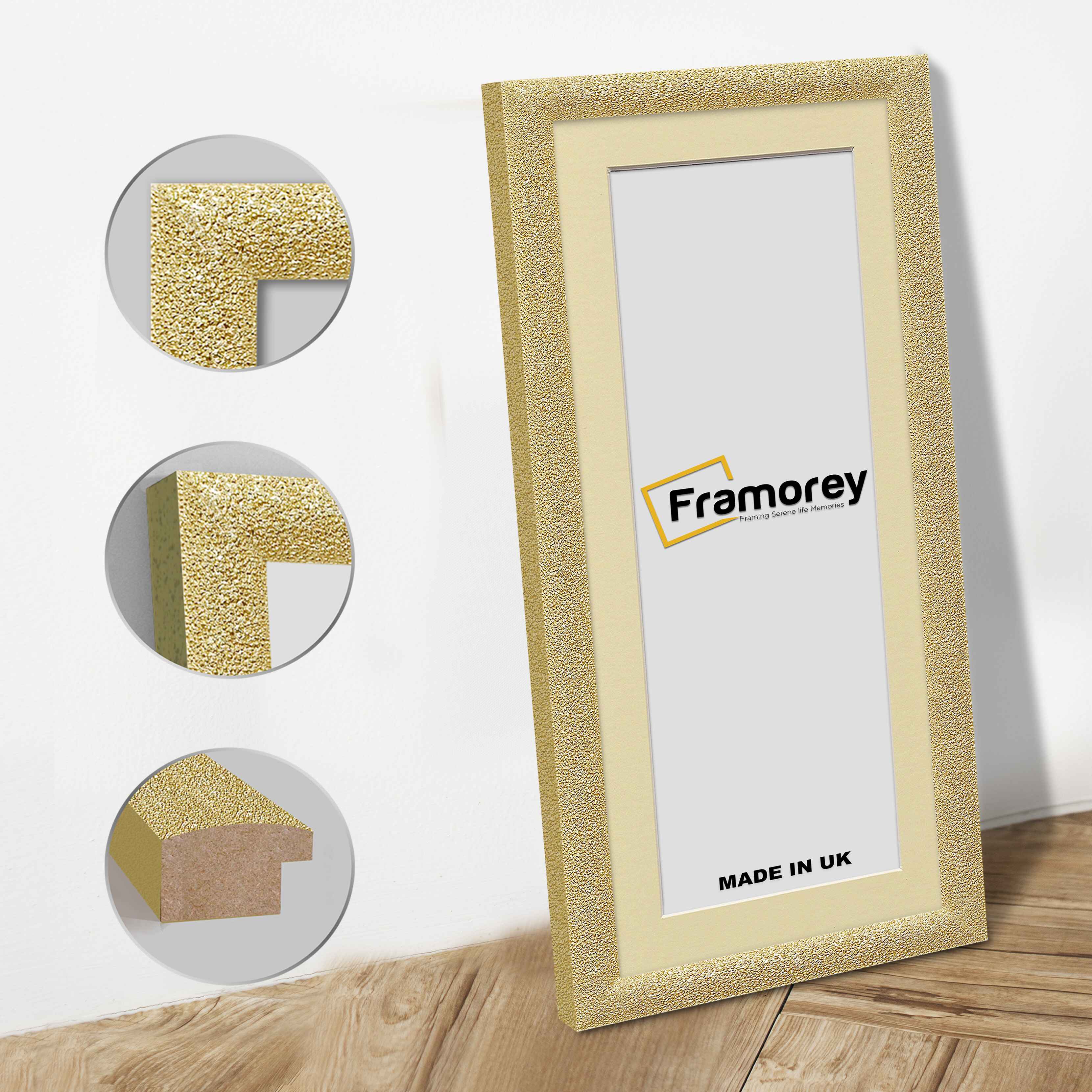 Panoramic Size Glitter Sparkle Gold Photo Frames With Ivory Mount