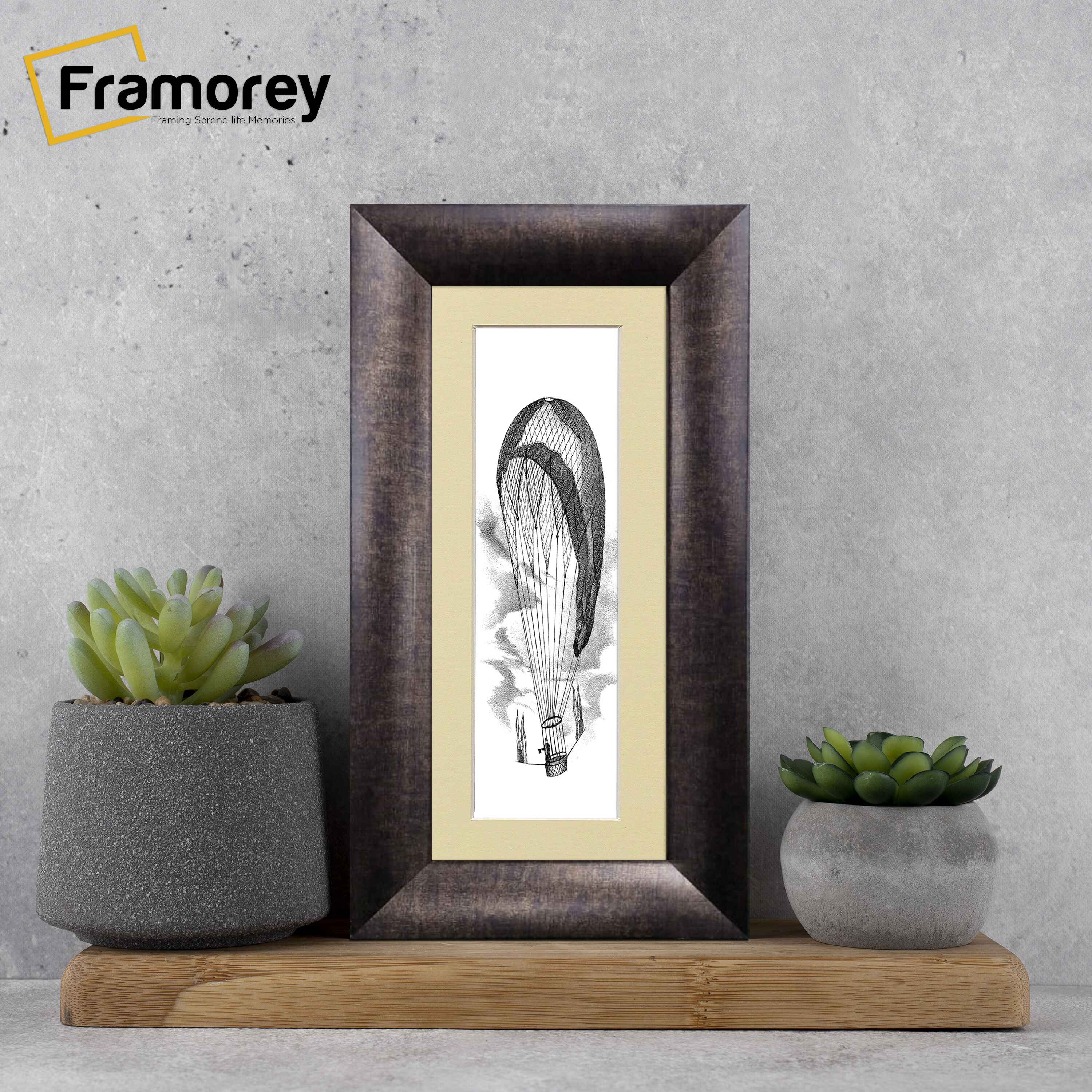 Panoramic Size Brushed Gold Engraved Frames Handmade Poster Frames With Ivory Mount