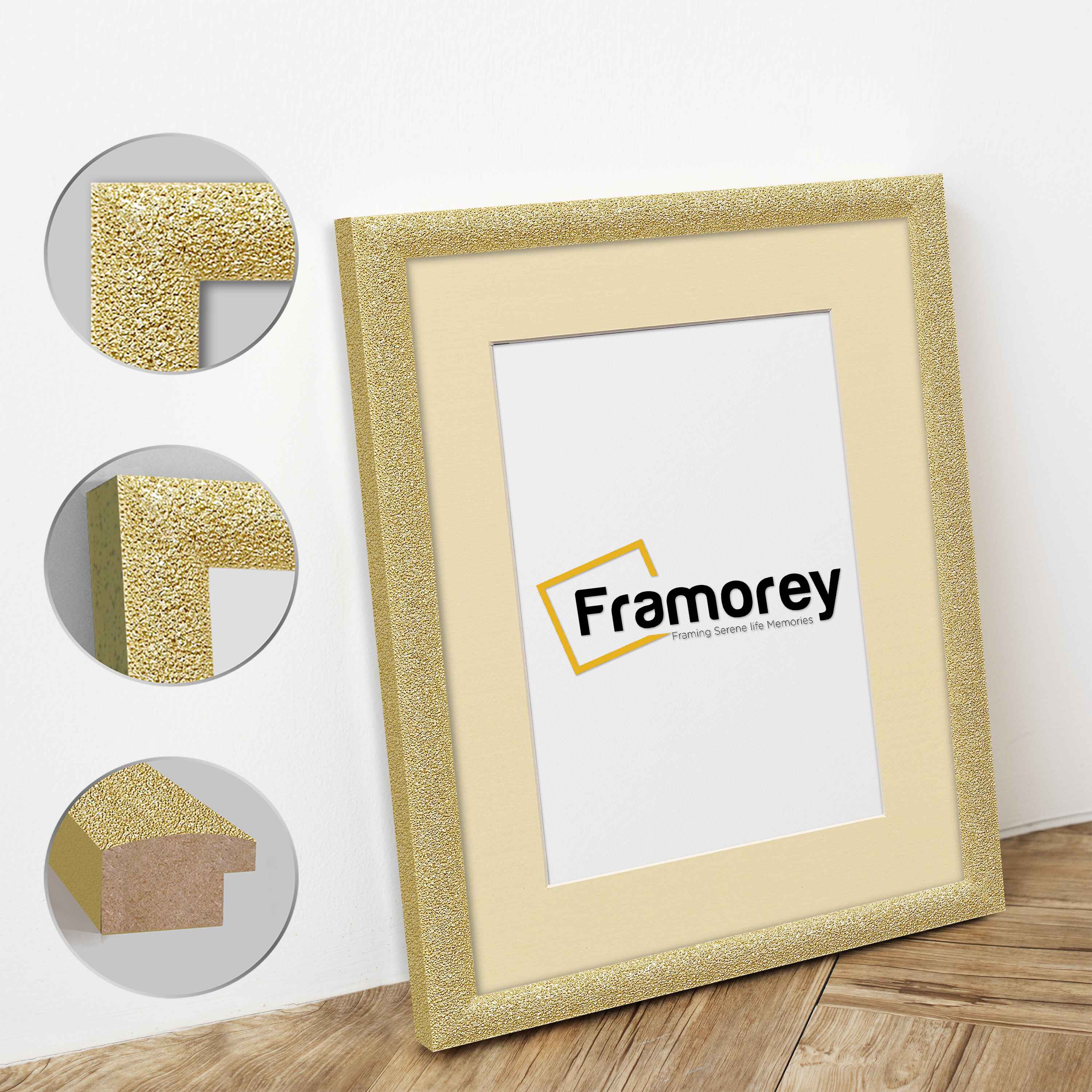 Glitter Sparkle Gold Picture Frame Photo Print Frame With Ivory Mount
