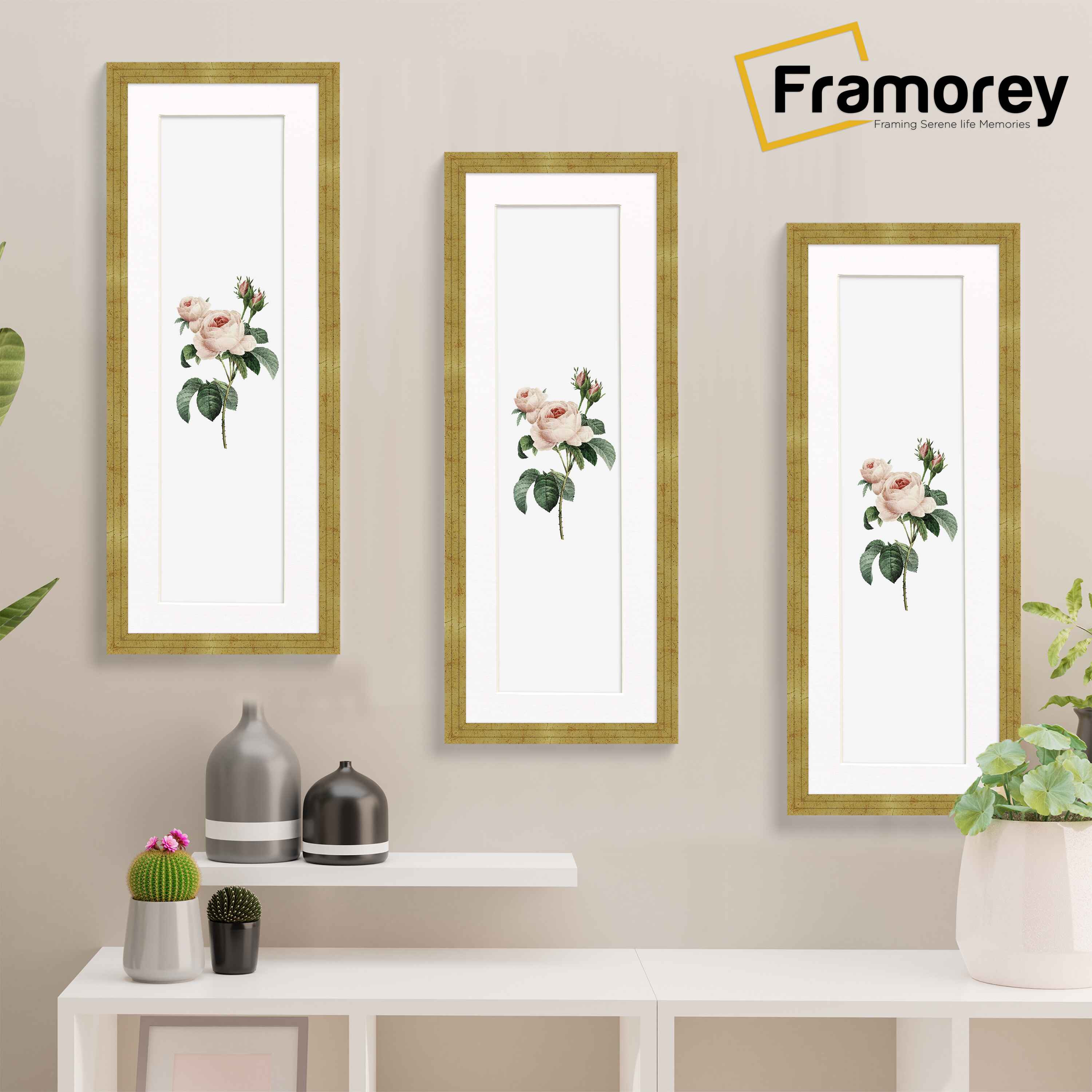 Panoramic Step Style Gold Photo Frame With White Mount