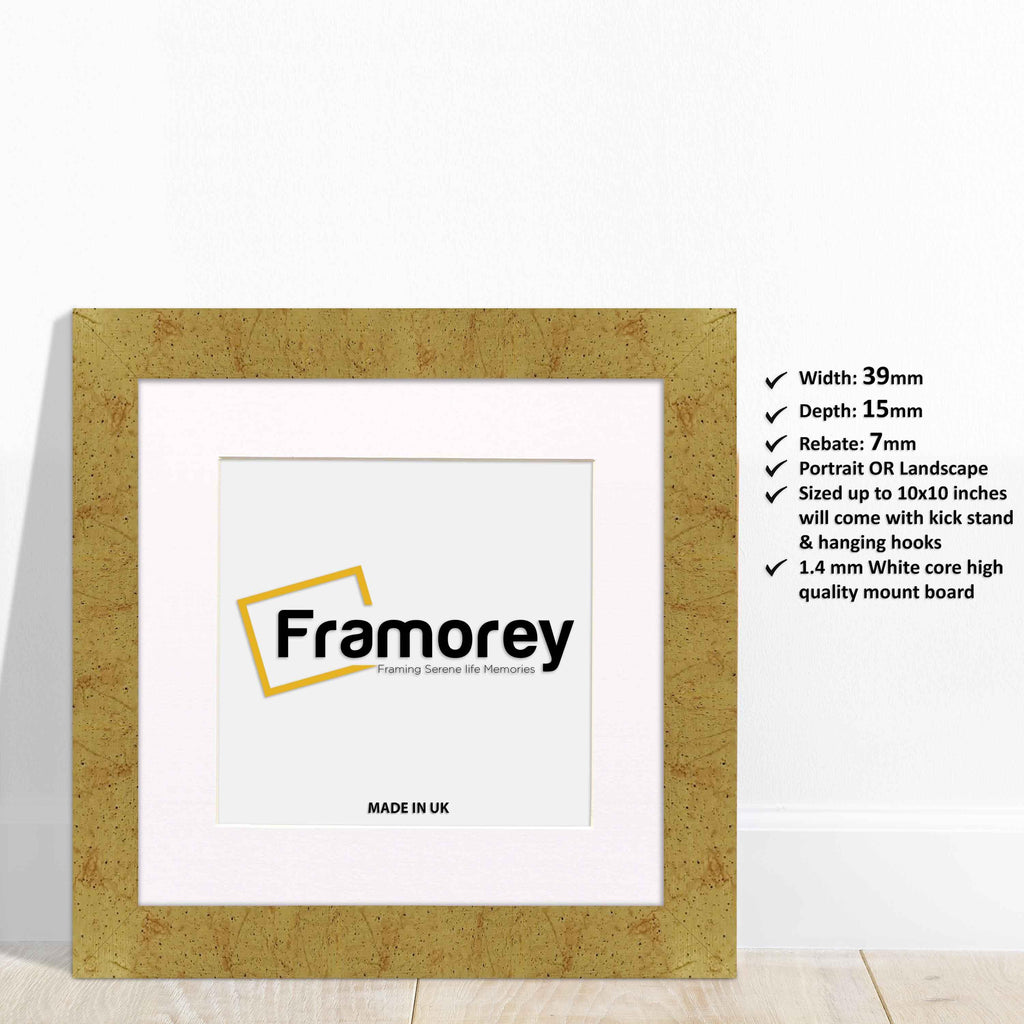 Square Gold Picture Frames Handmade Wooden Photo Frames With White Mount