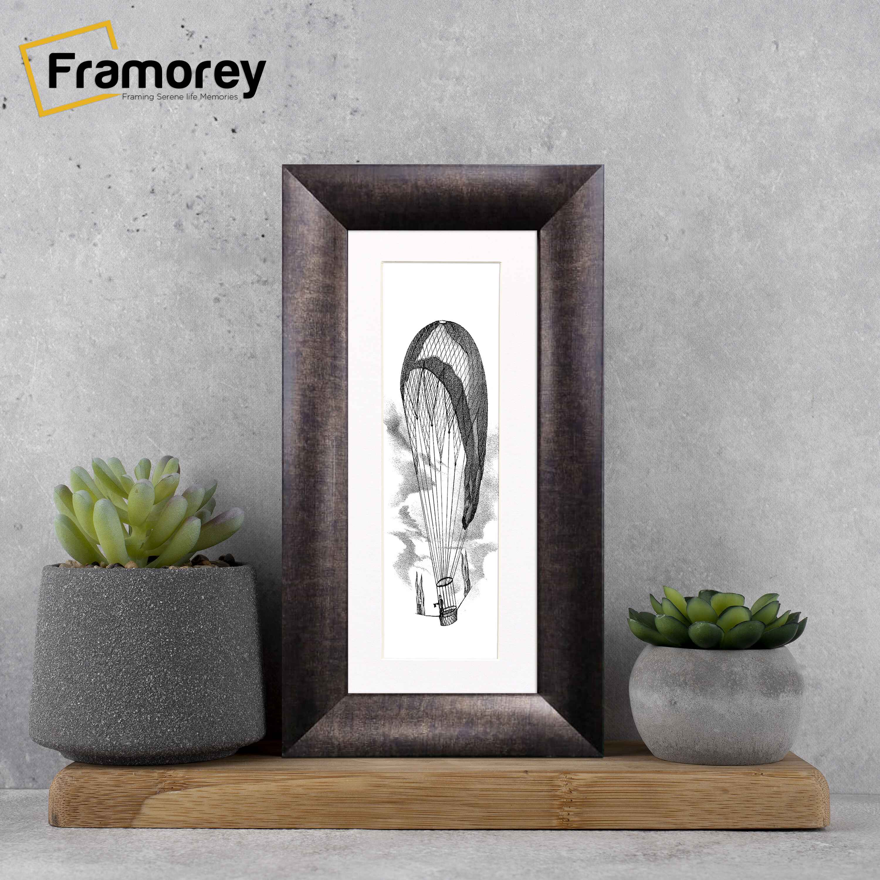 Panoramic Size Brushed Gold Engraved Frames Handmade Poster Frames With White Mount