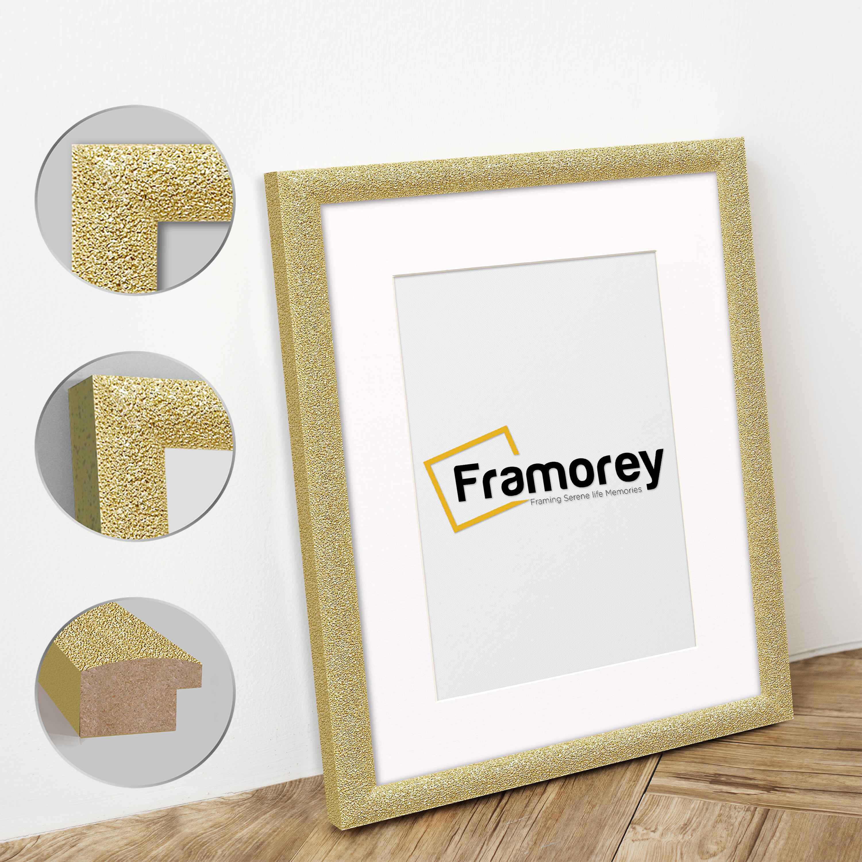 Glitter Sparkle Gold Picture Frame Photo Print Frame With White Mount