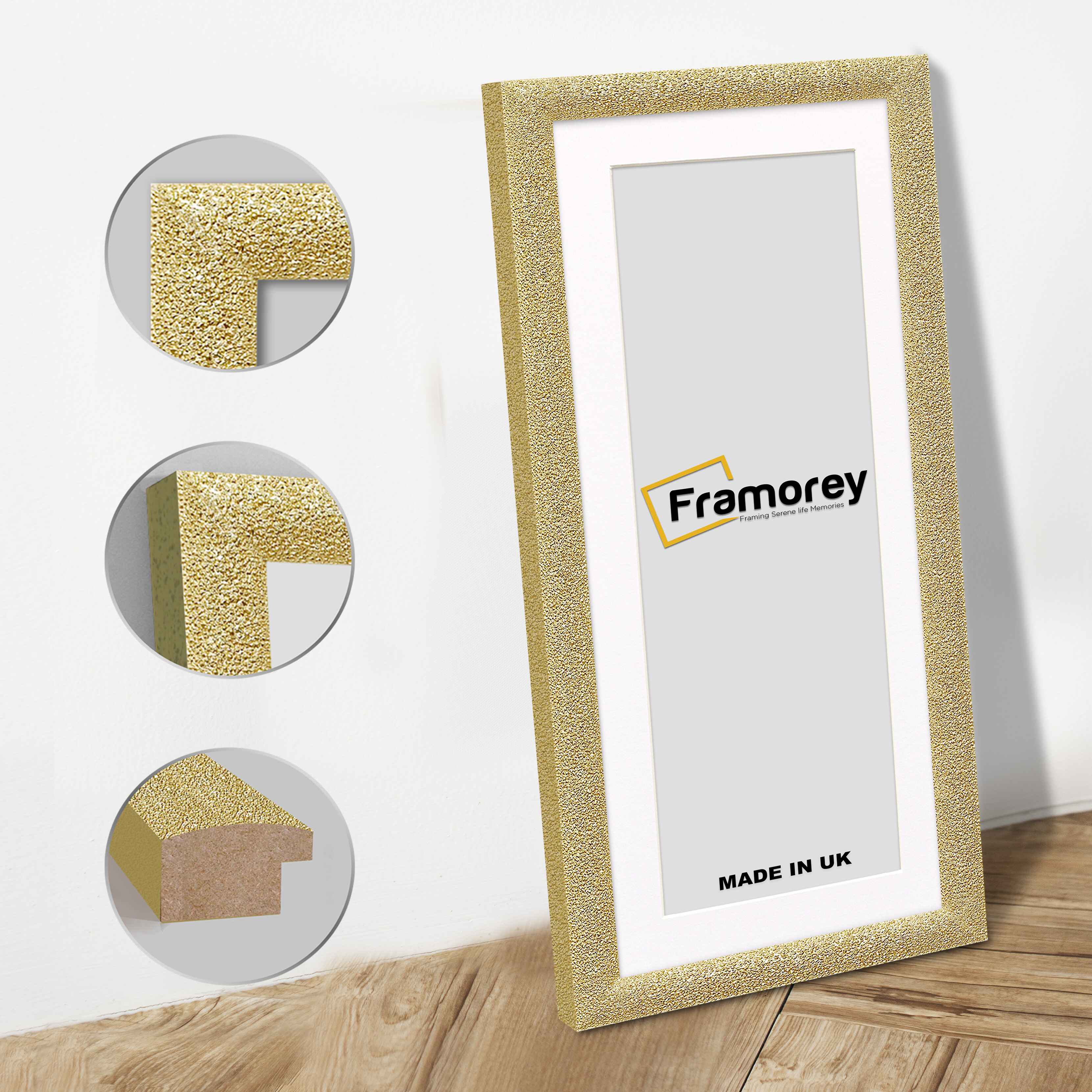 Panoramic Size Glitter Sparkle Gold Photo Frames With White Mount