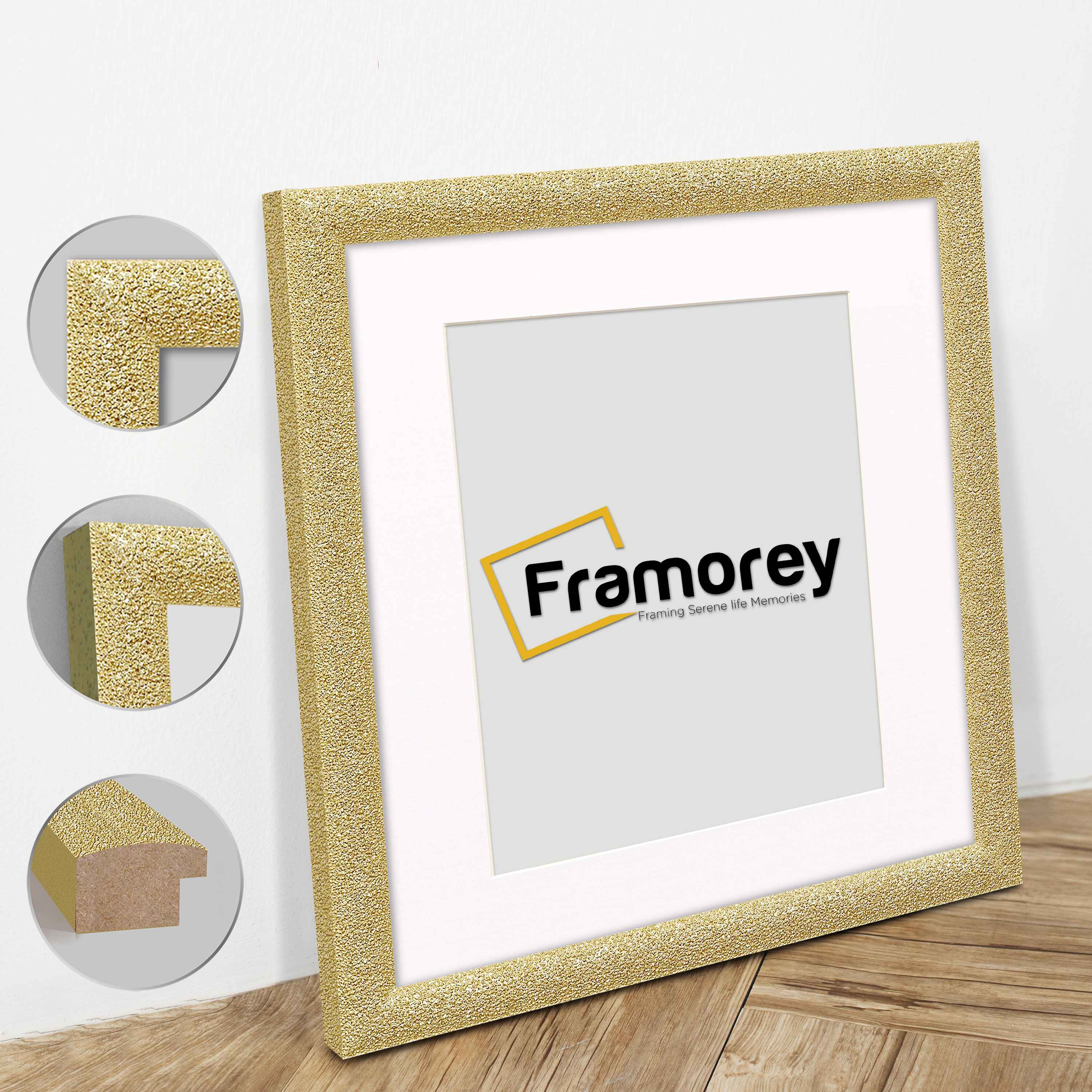 Square Size Picture Frame Gold Glitter Sparkle Photo Frames With White Mount