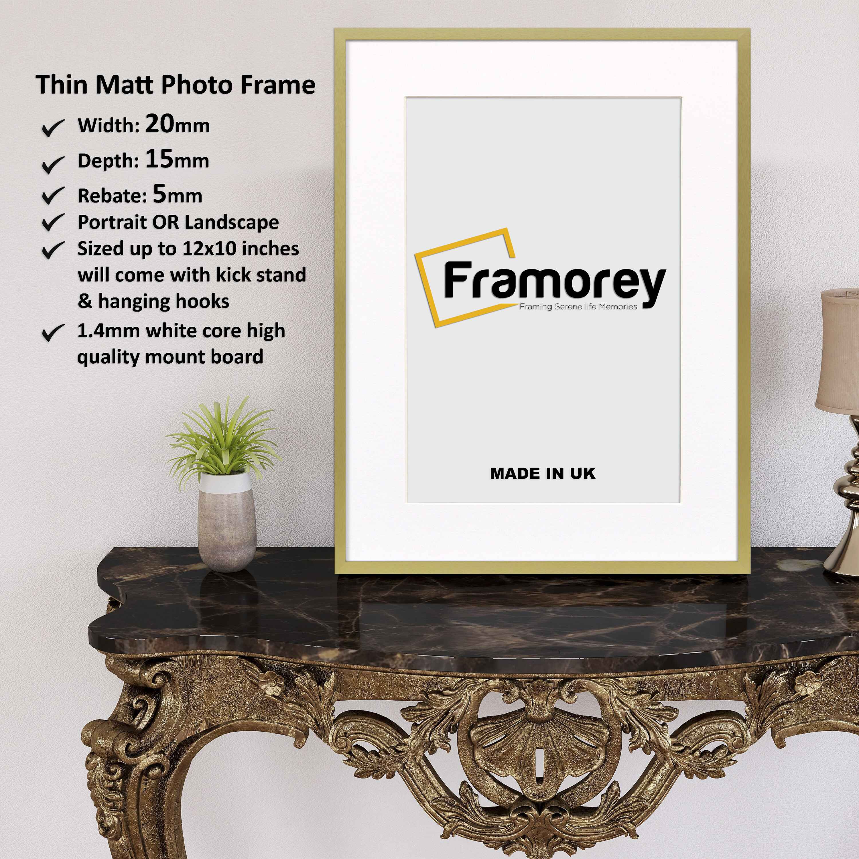 Thin Matt Gold Picture Frame With White Mount