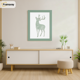 Green Picture Frame hanging on a wall just over the Table