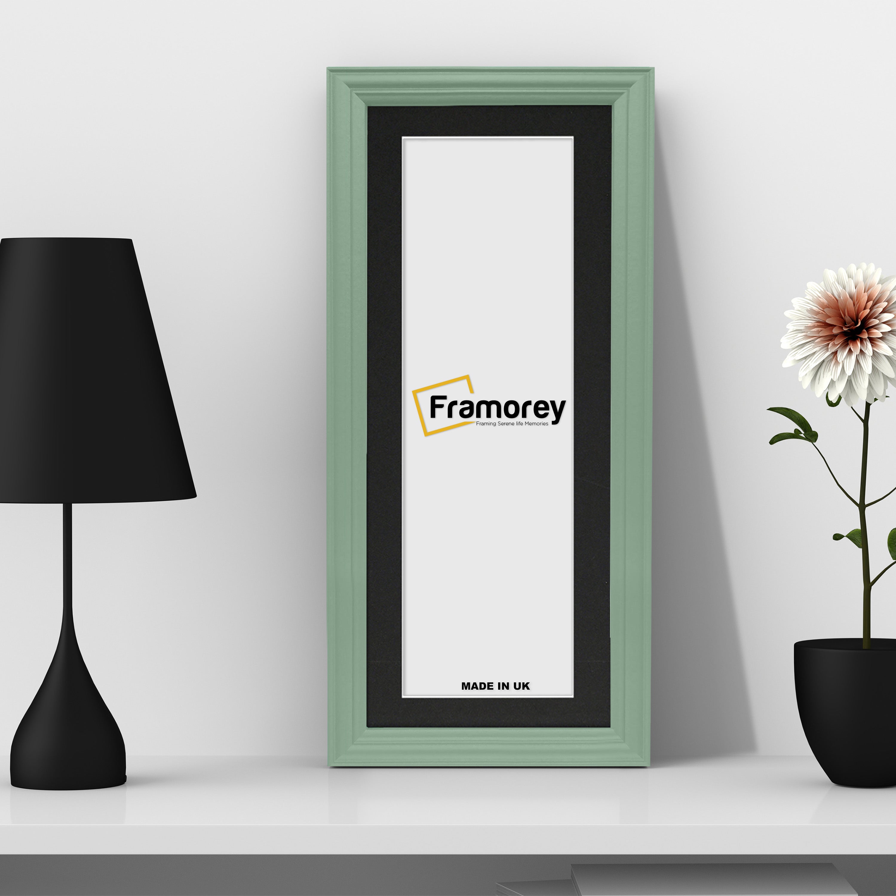 Antique Style Panoramic Green Picture Frame Wall Art Frame With Black Mount