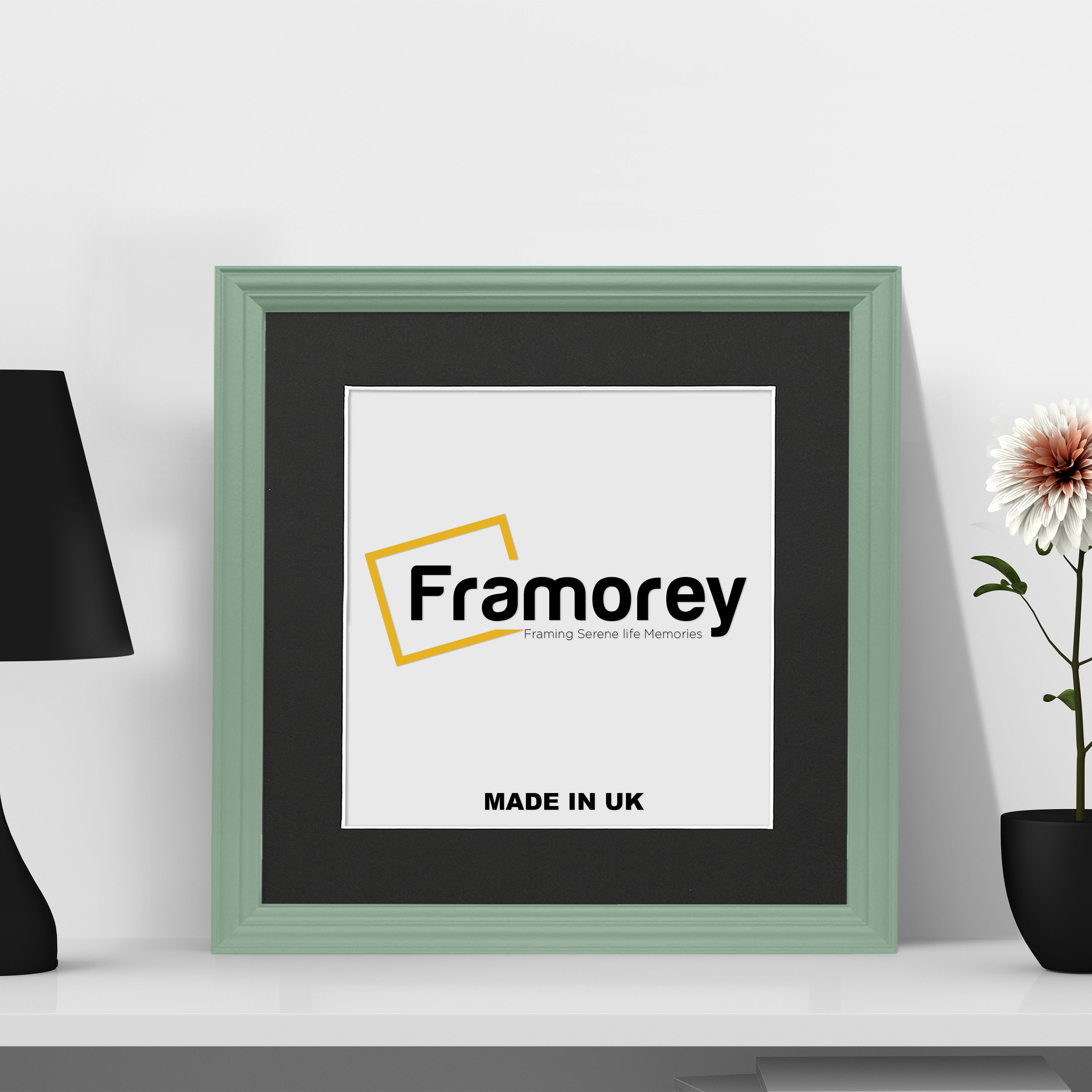 Antique Style Square Size Green Picture Frame with Black Mount