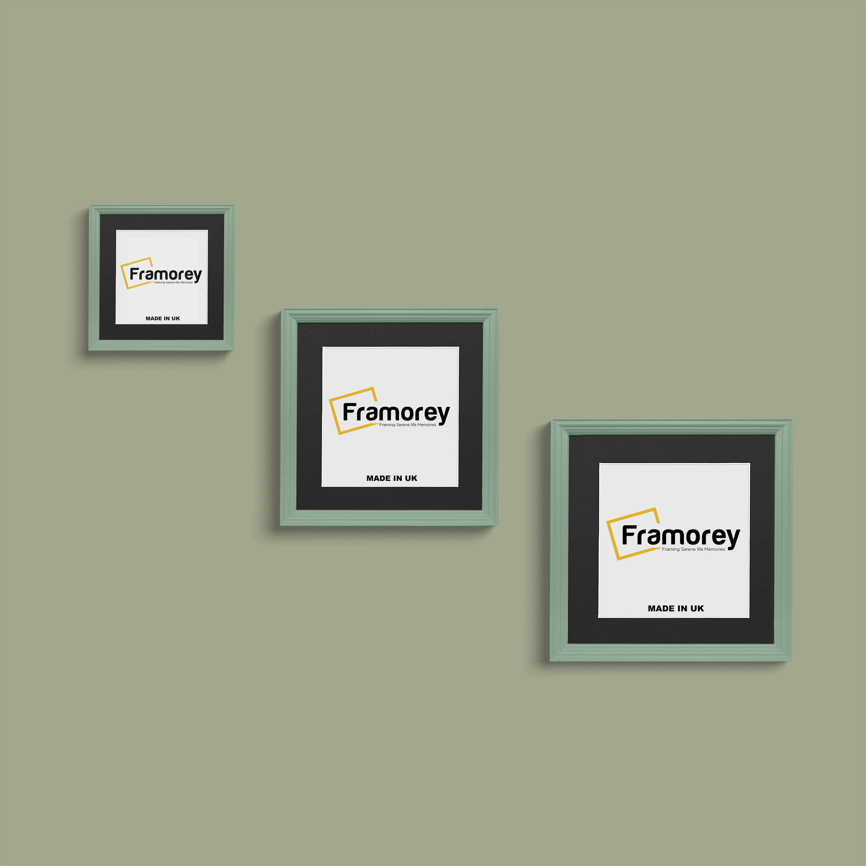 Antique Style Square Size Green Picture Frame with Black Mount