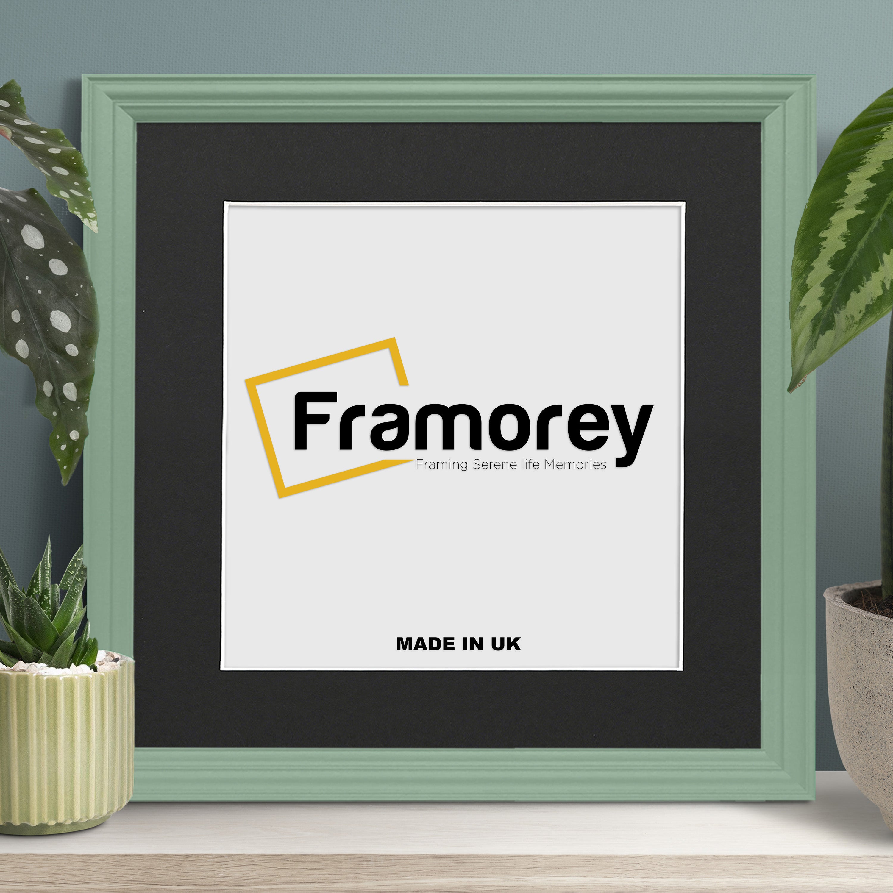 Antique Style Square Size Green Picture Frame with Black Mount