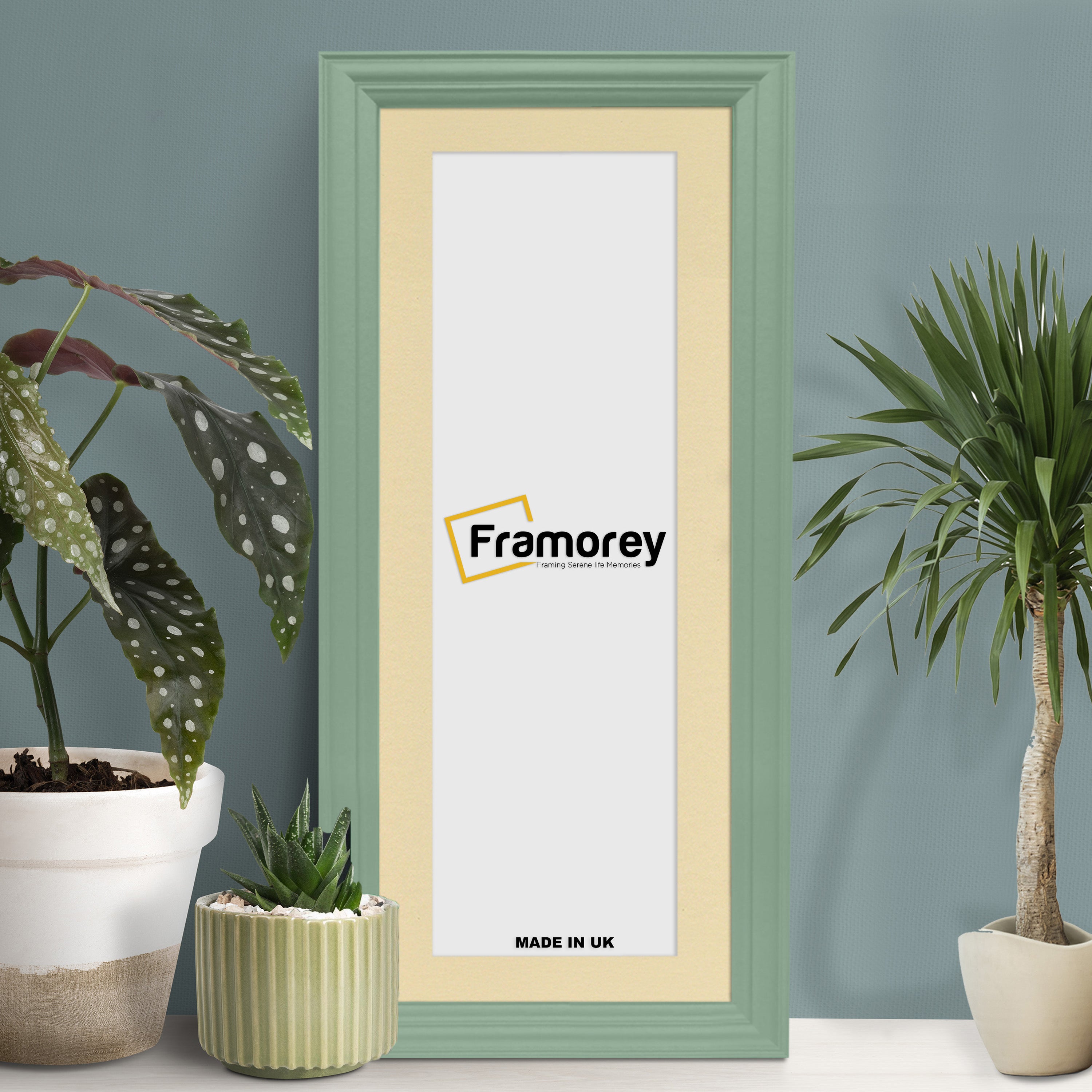 Antique Style Panoramic Green Picture Frame Wall Art Frame With Ivory Mount