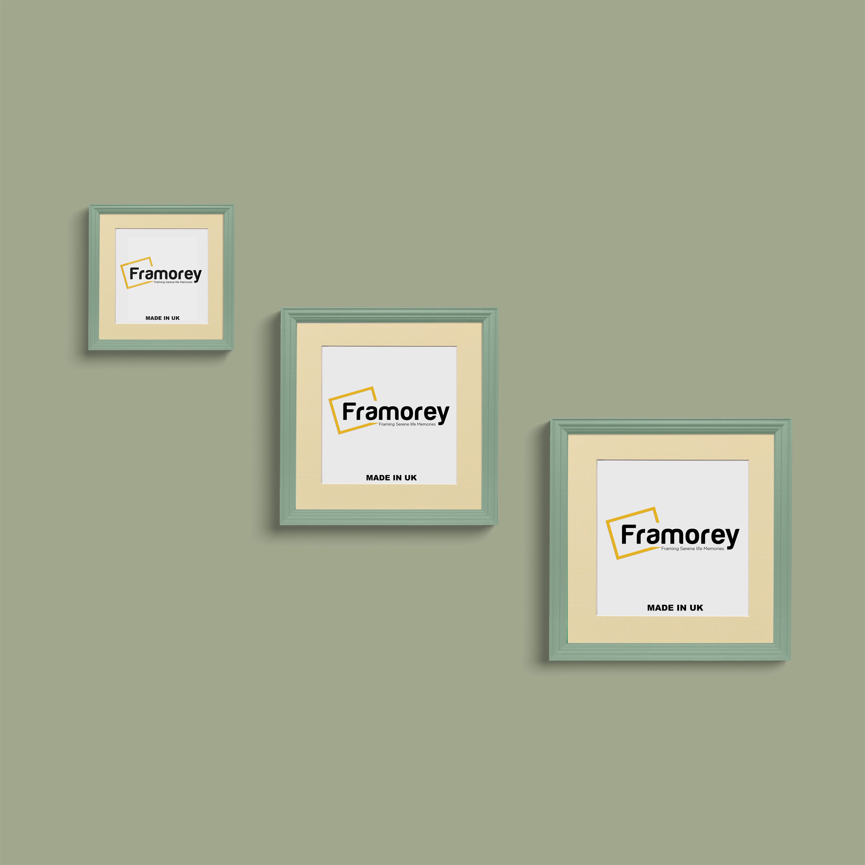 Antique Style Square Size Green Picture Frame with Ivory Mount