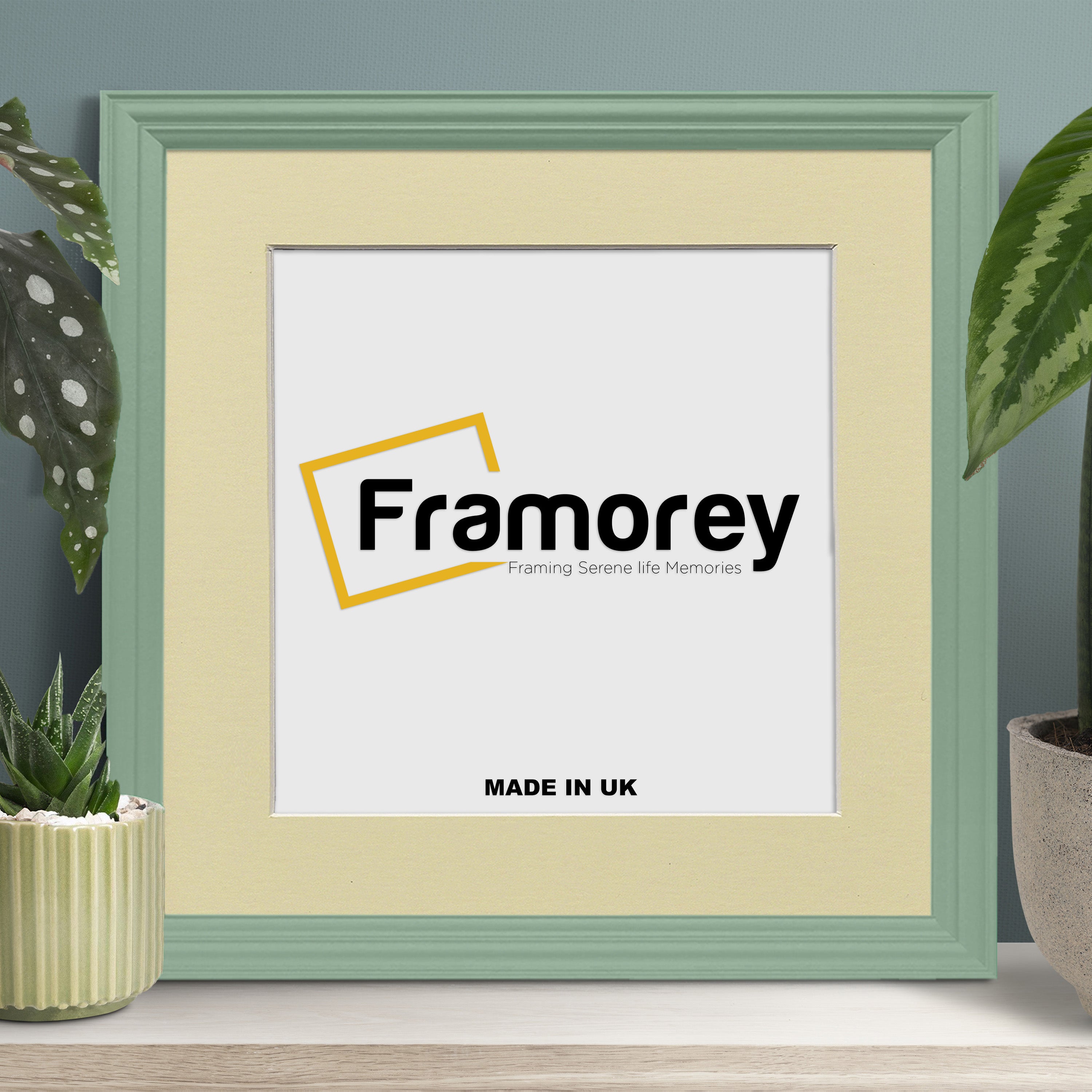 Antique Style Square Size Green Picture Frame with Ivory Mount