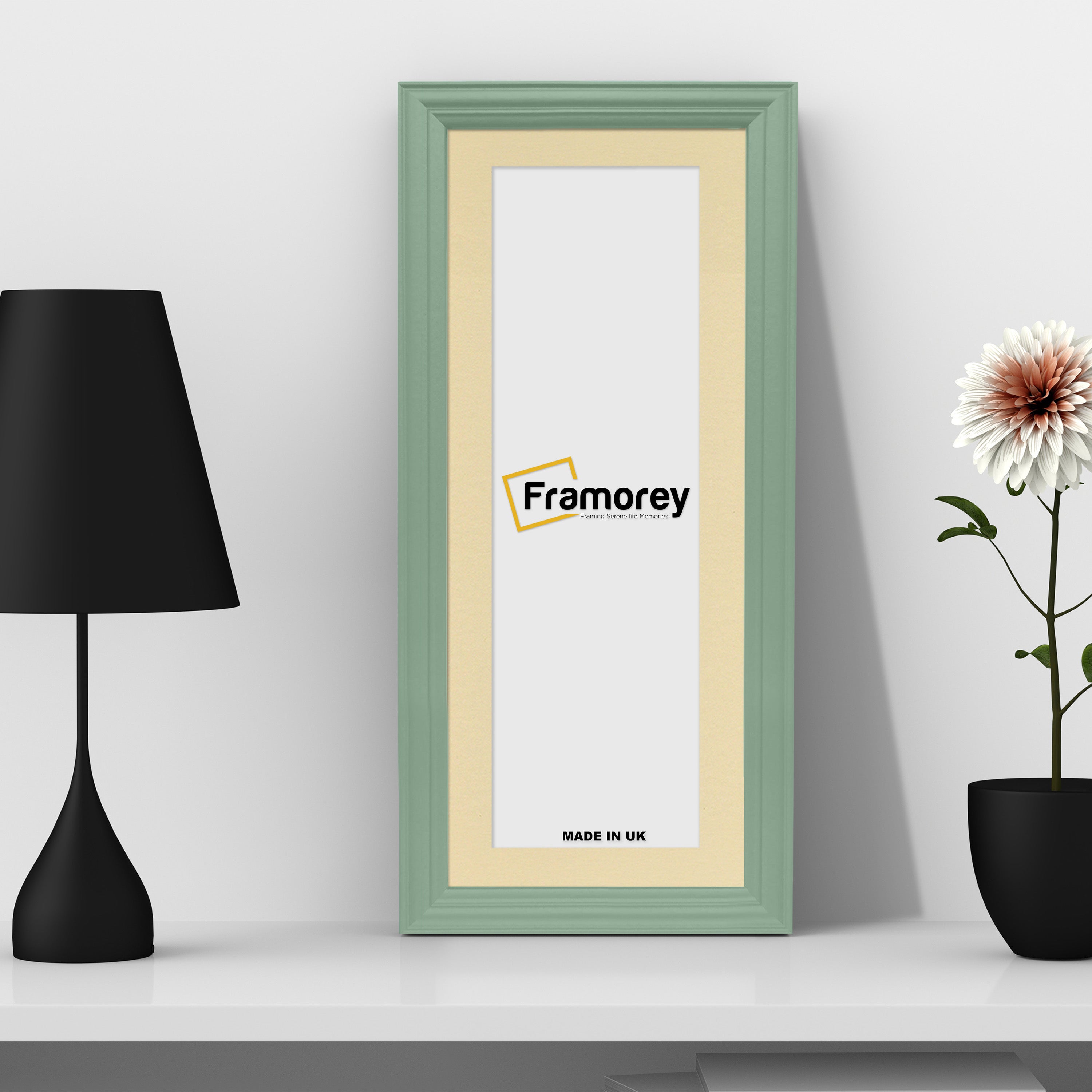 Antique Style Panoramic Green Picture Frame Wall Art Frame With Ivory Mount