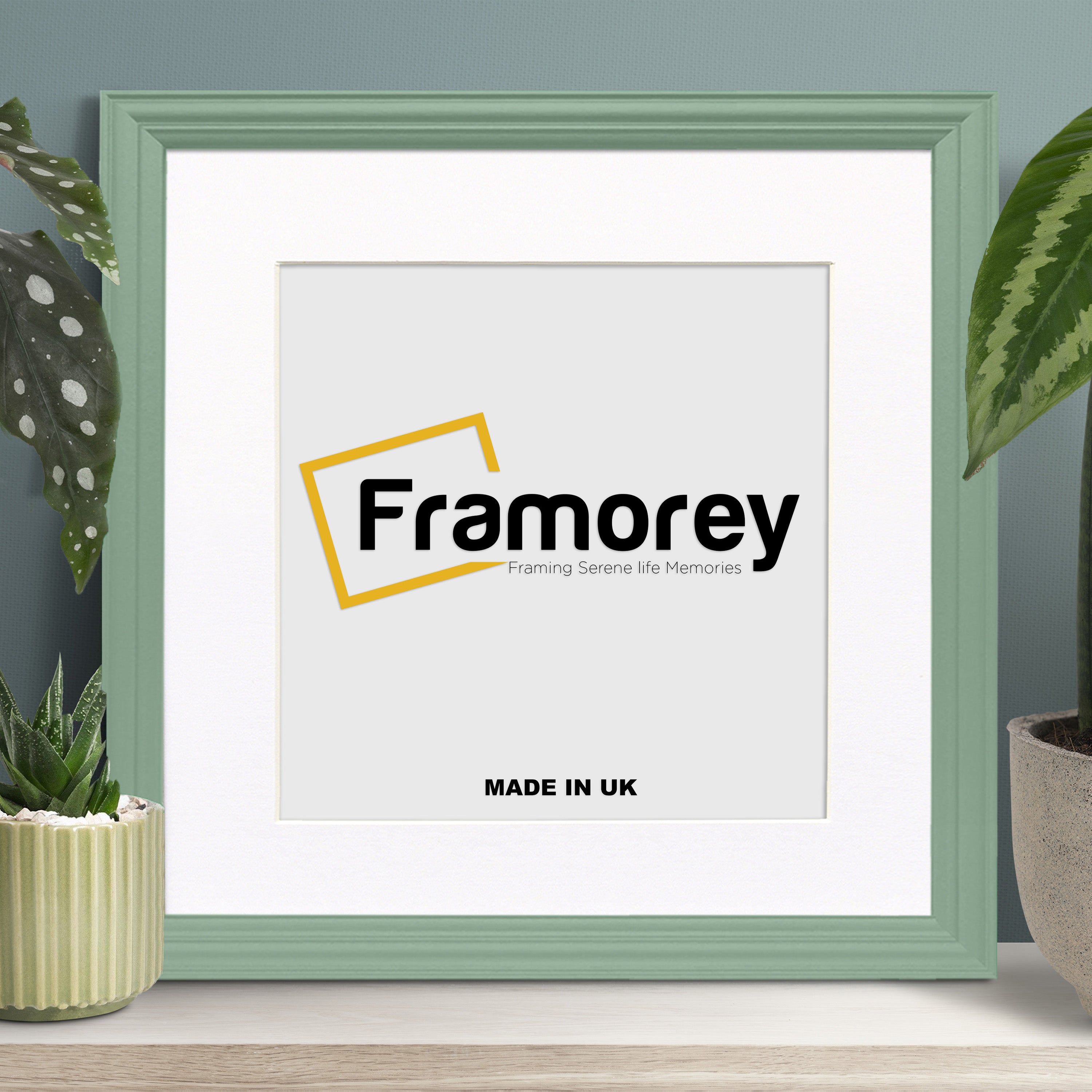 Antique Style Square Green Picture Frame with White Mount