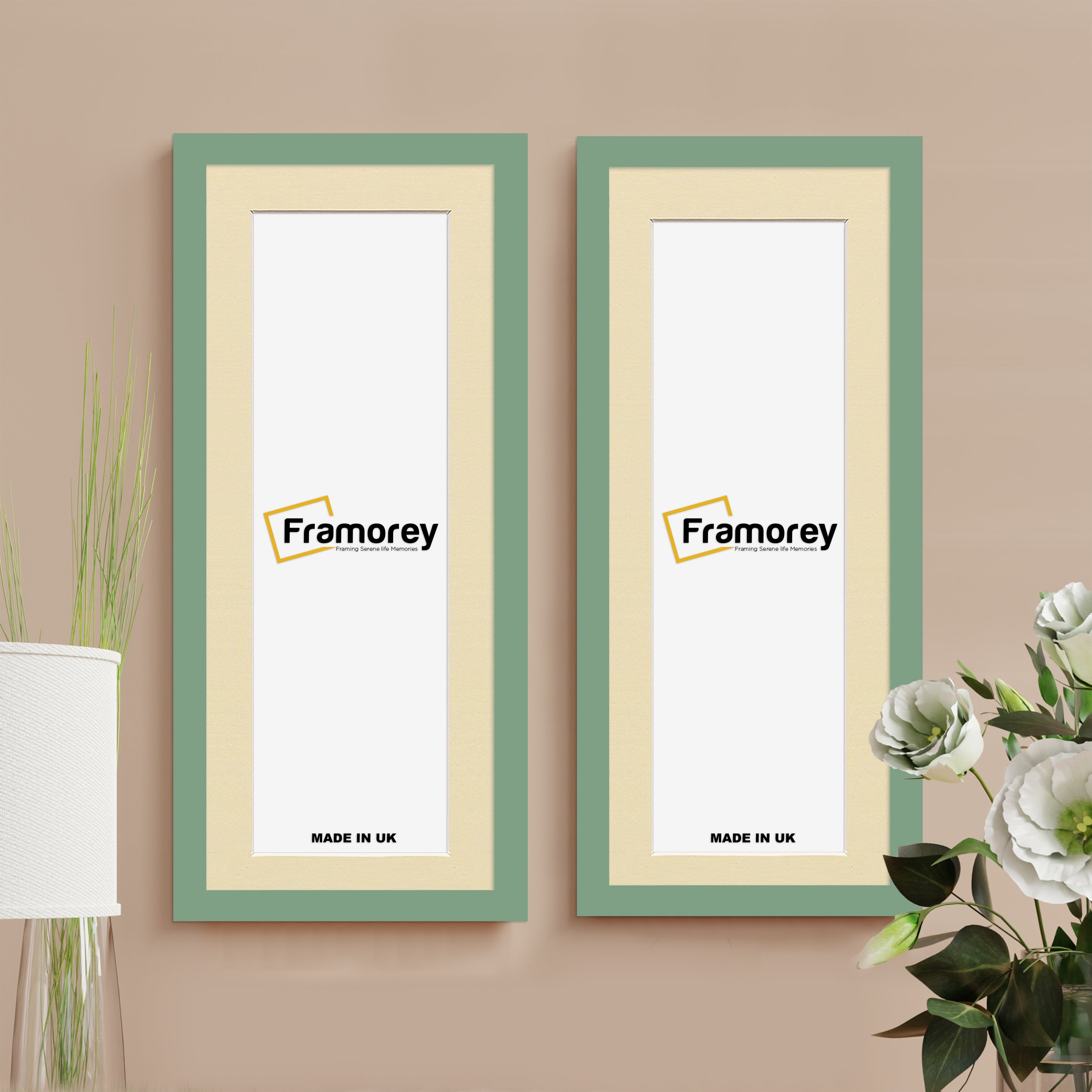 Thin Matt Panoramic Green Picture Frames With Ivory Mount