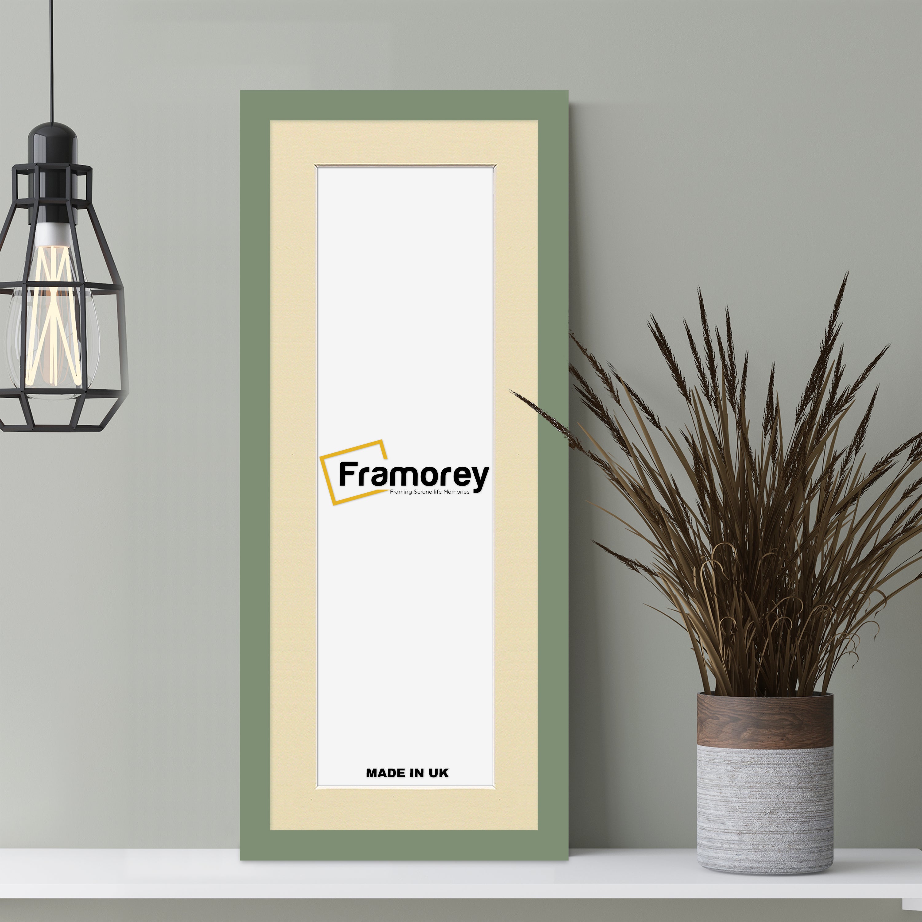 Thin Matt Panoramic Green Picture Frames With Ivory Mount