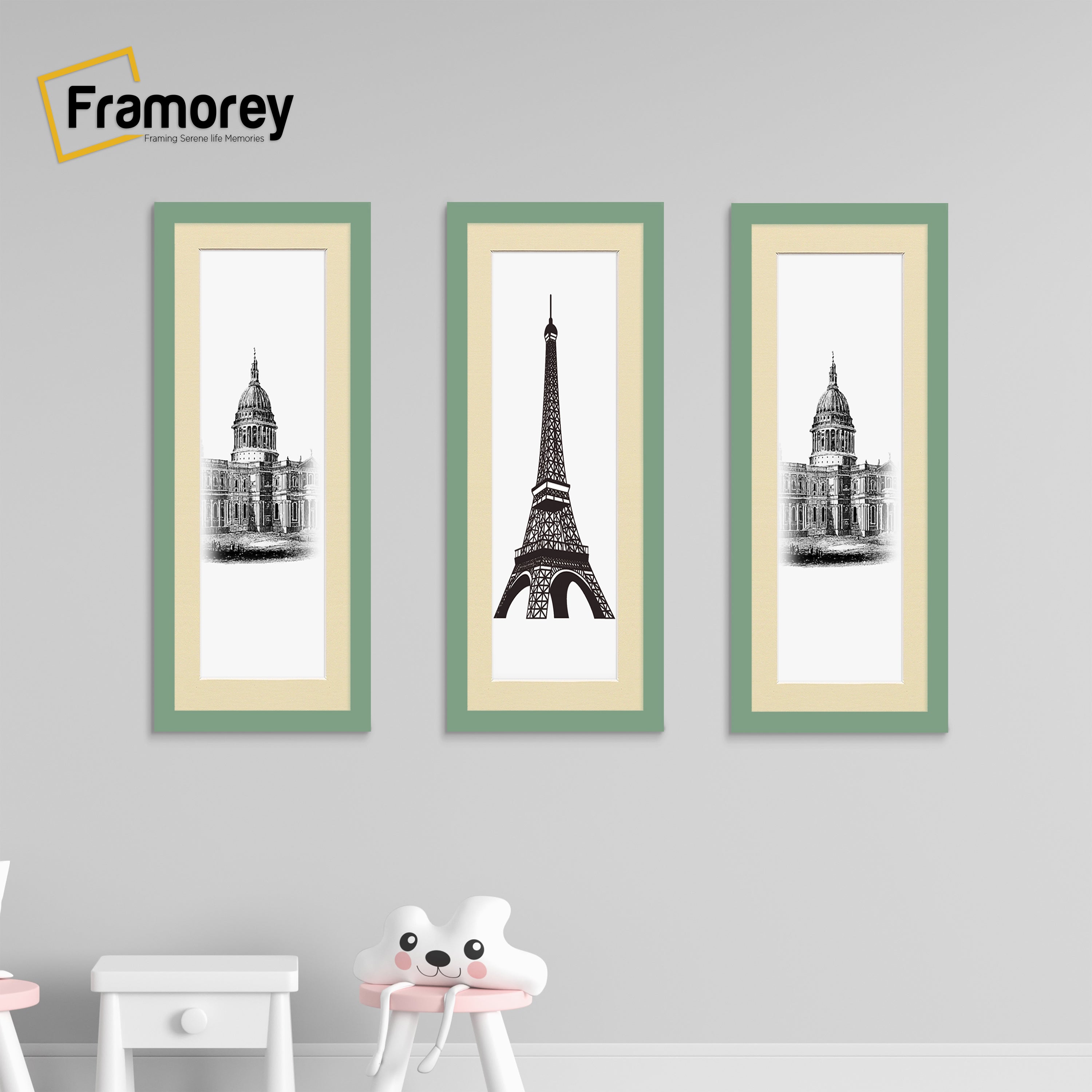 Thin Matt Panoramic Green Picture Frames With Ivory Mount