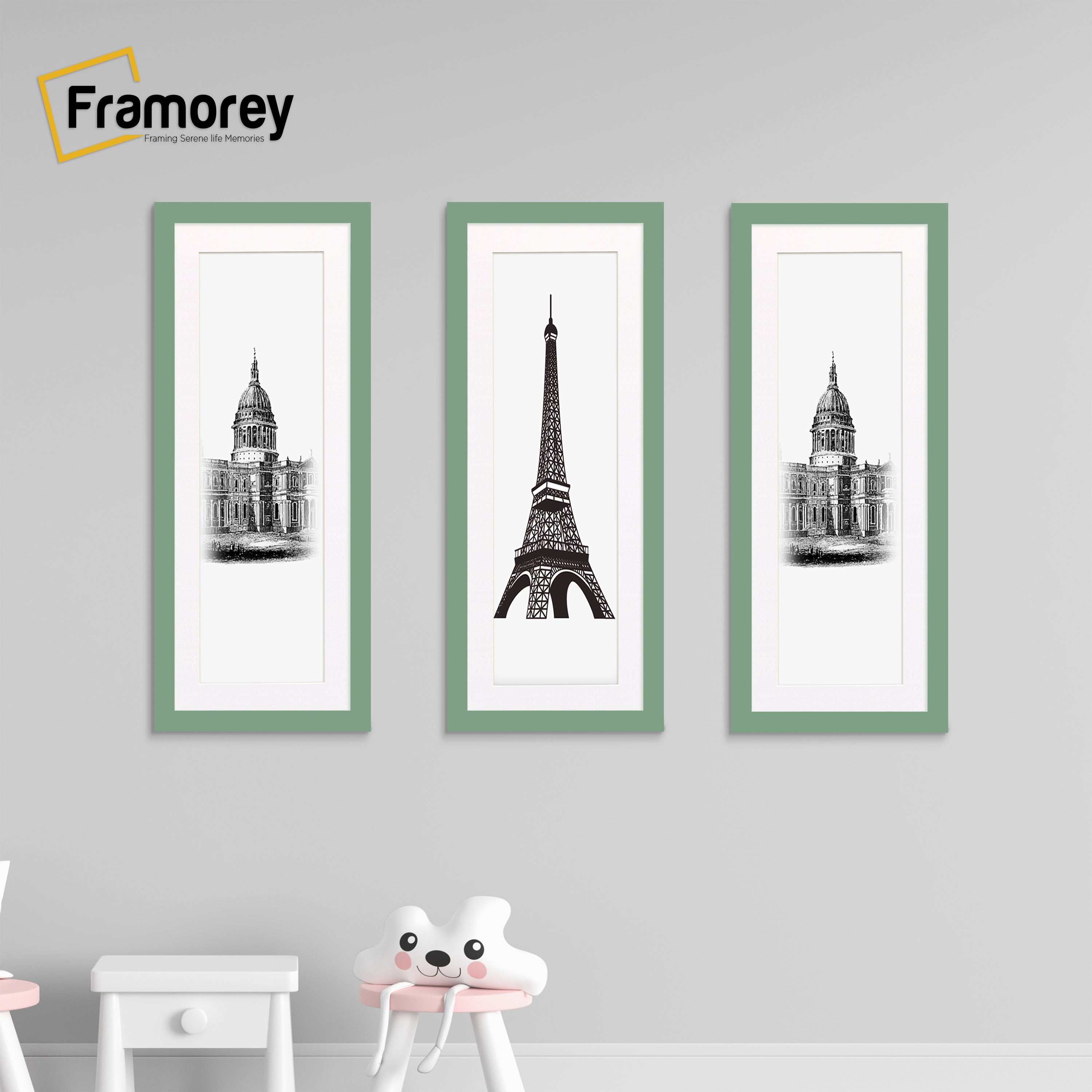 Thin Matt Panoramic Green Pictures Frames With White Mount