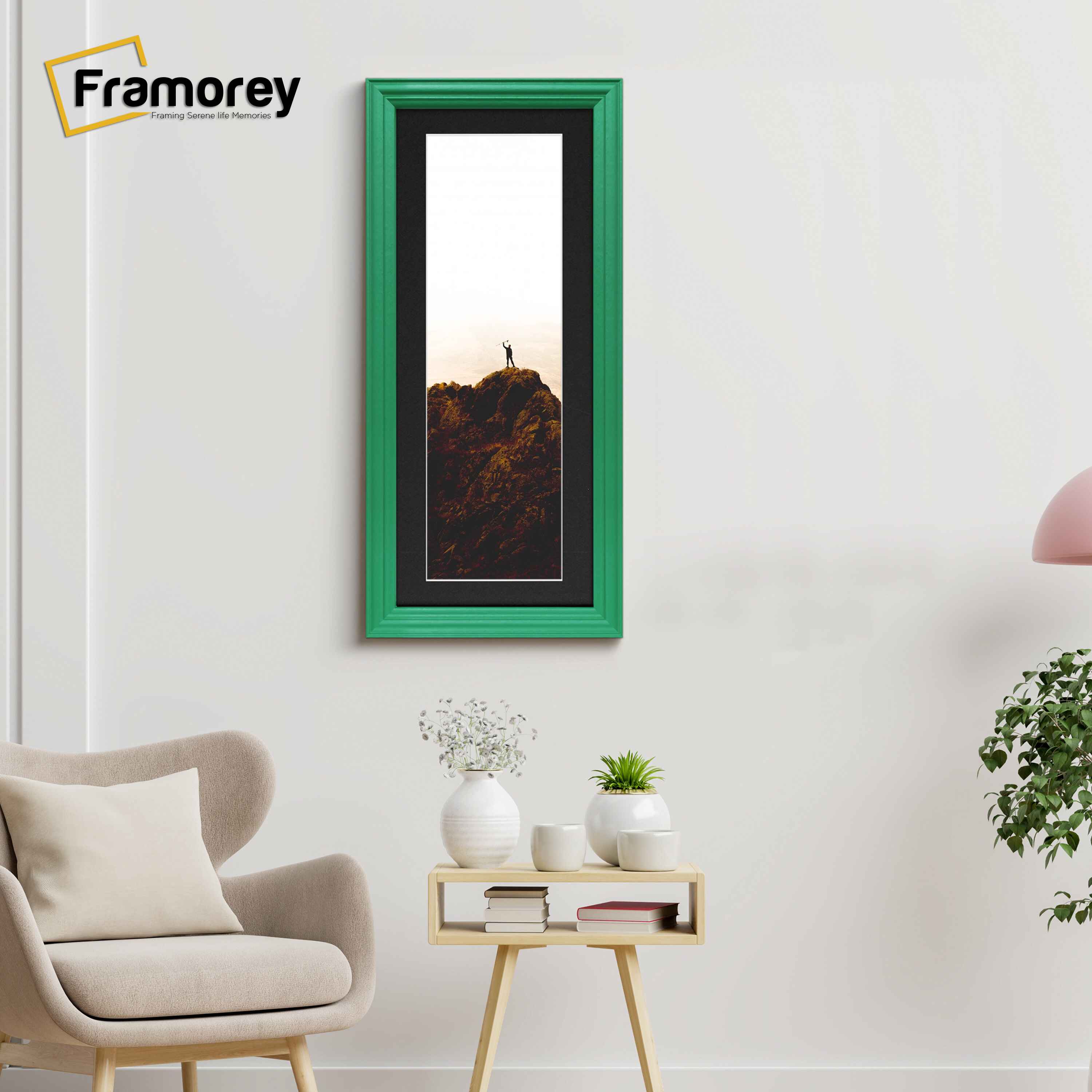 Antique Style Panoramic  Size Green Picture Frame Wall Art Photo Frame With Black Mount