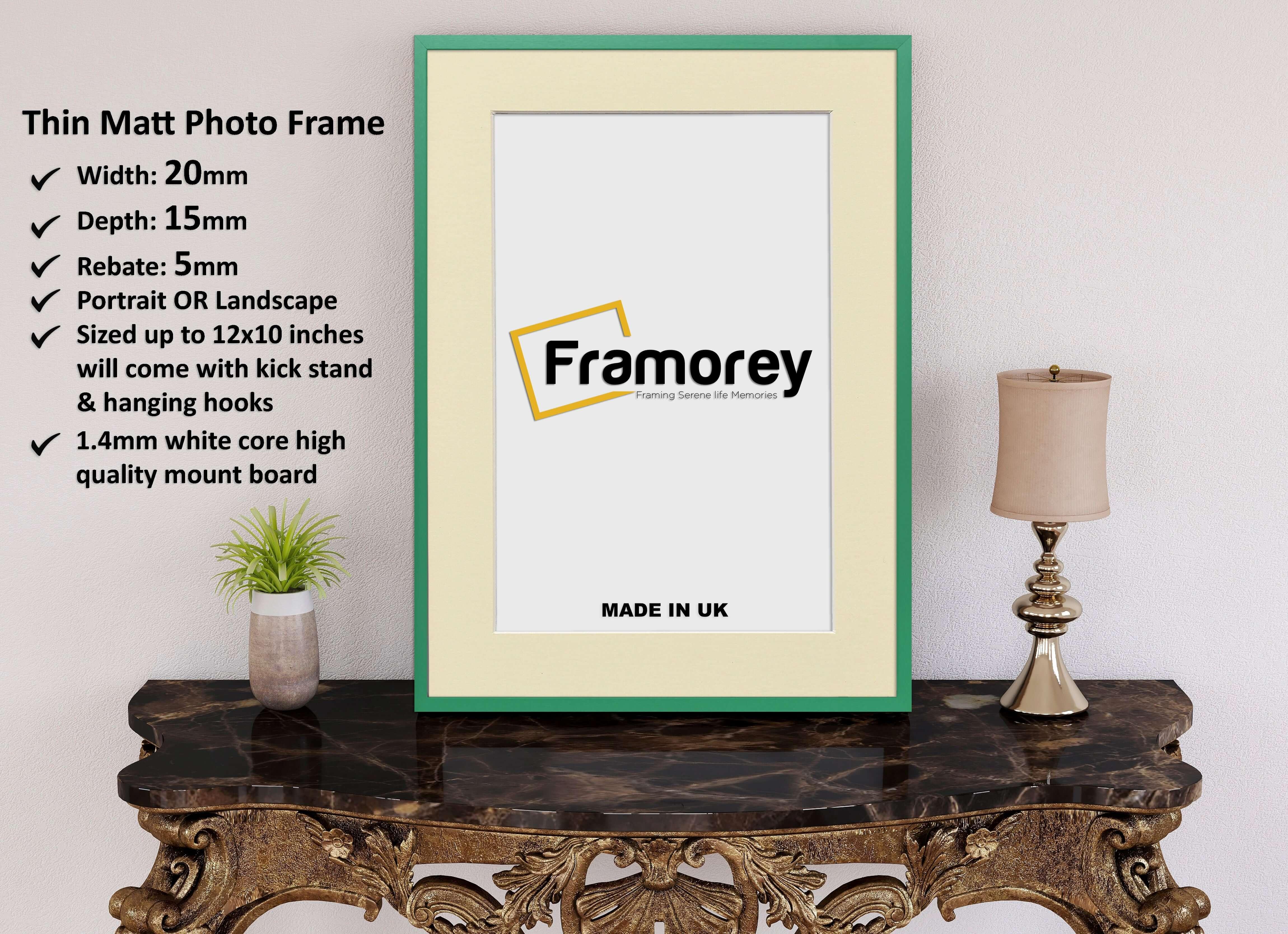 Thin Green Photo Frame With Ivory Mount Flat Wooden Effect Picture Frame Maxi Art Poster Frames - FRAMOREY