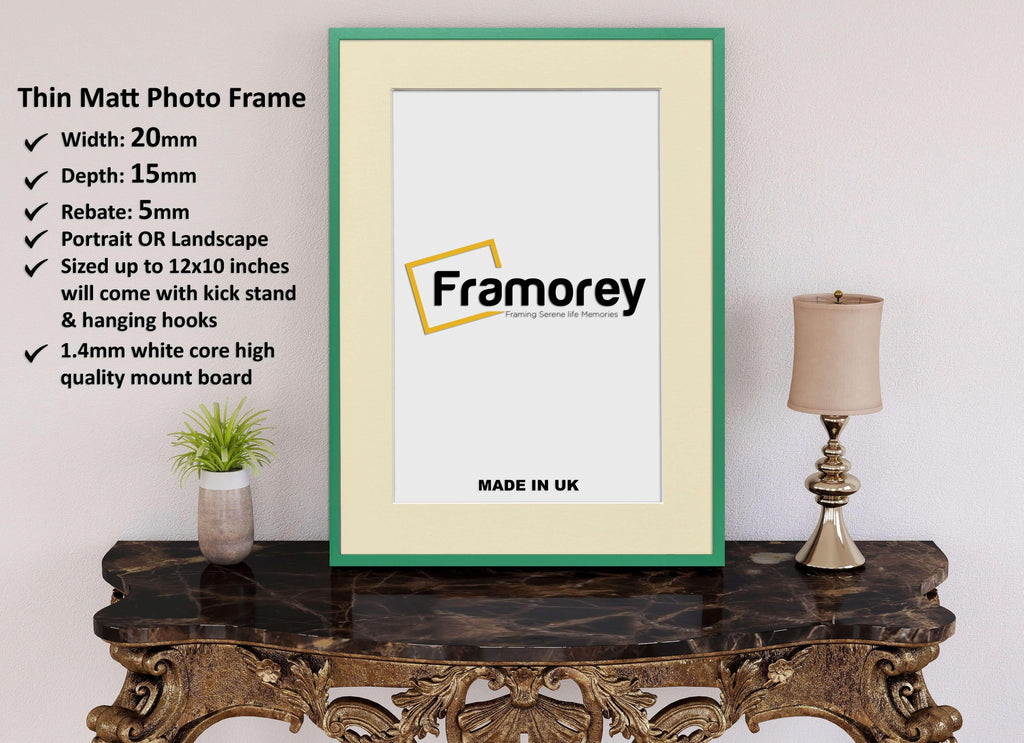 Thin Green Photo Frame With Ivory Mount Flat Wooden Effect Picture Frame Maxi Art Poster Frames - FRAMOREY